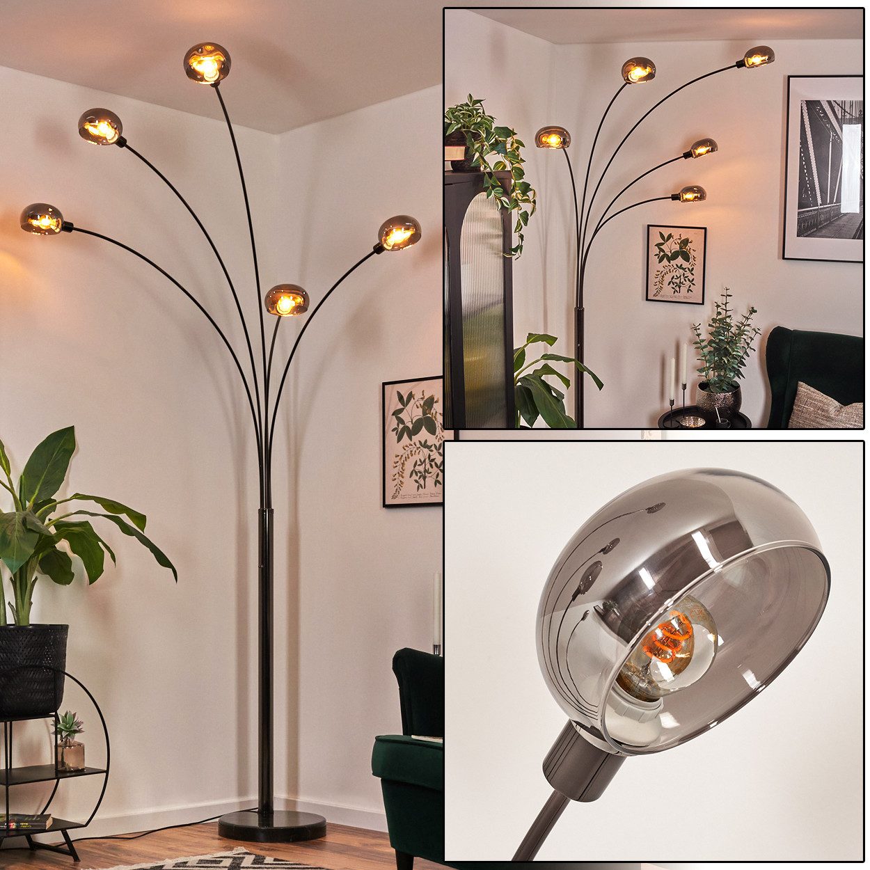 Stehlampe Stehlampe aus Metall in Schwarz/Chrom/Rauch im Retro/Vintage-Design
