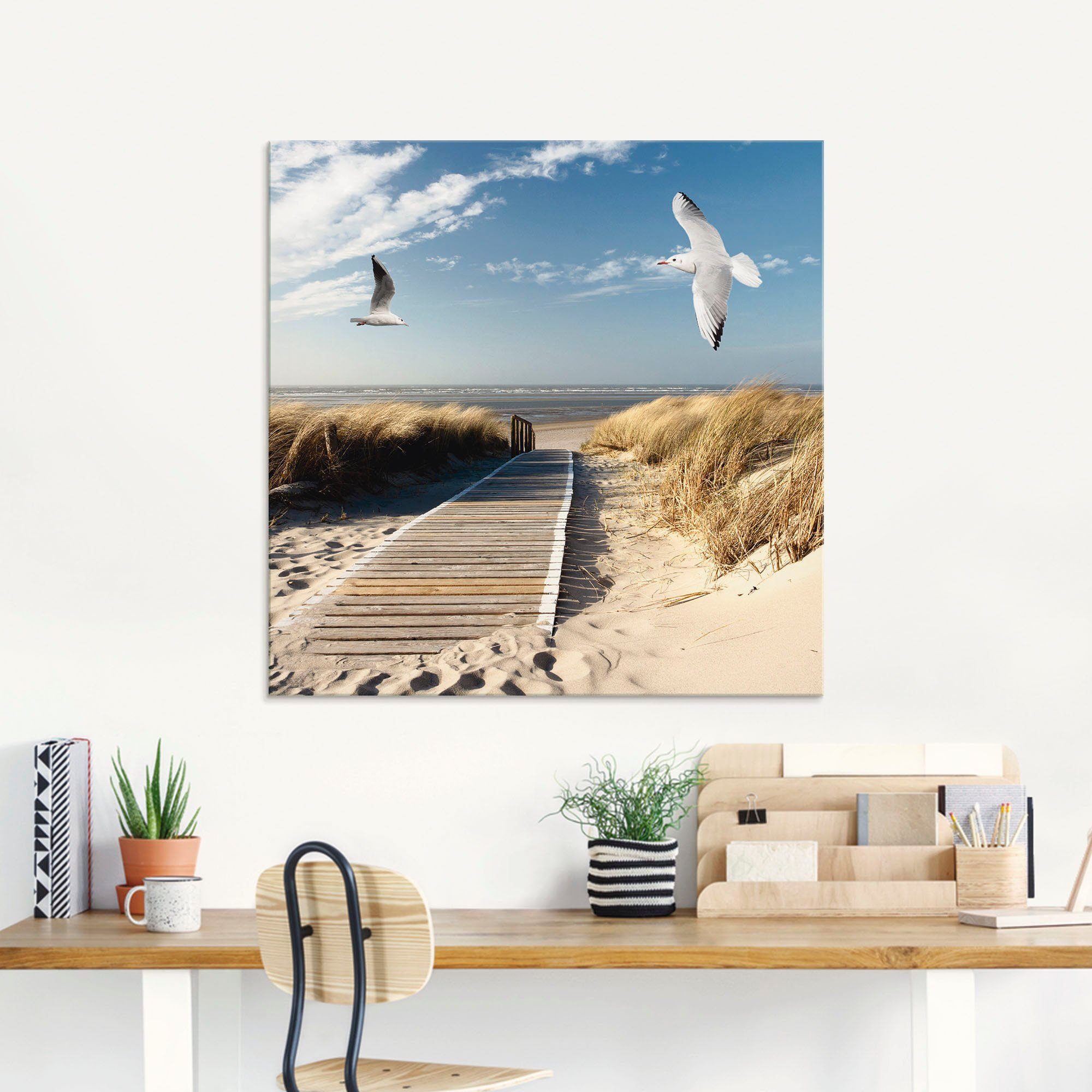 Artland Glasbild Nordseestrand auf Langeoog mit Möwen, Strand (1 St), in ve günstig online kaufen