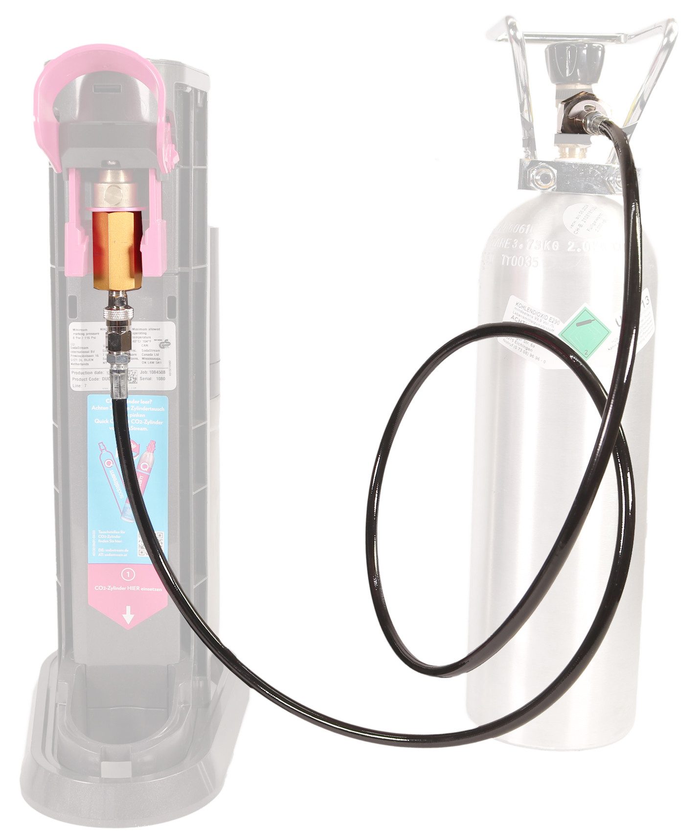 WELDINGER Hochdruckschlauch DUO Adapterschlauch 2,5 m (für Soda Stream Duo, Terra und Crystal 3.0), (Set, Montageset Hochdruck-Schlauch CO2 mit Adapter), Hochdruckschlauch 2,5 m, Schnellkupplung, CO2 Sechskantmutter mit IG