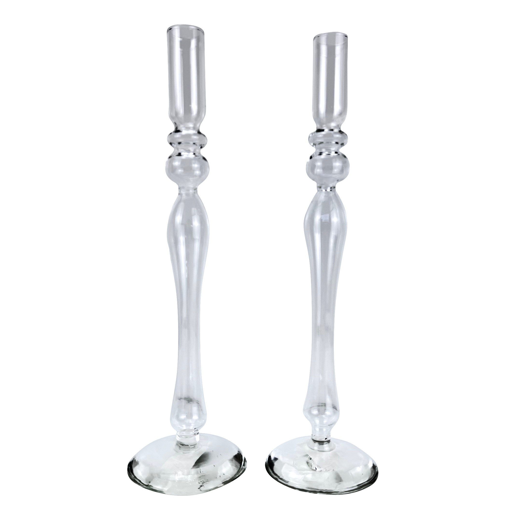 Online-Fuchs Подсвечник aus Glas, 2 Торшеры für Stabkerzen im Set - Tischdekoration (transparentes Glas, 32 cm hoch), zeitloses, modernes und stilvolles Design