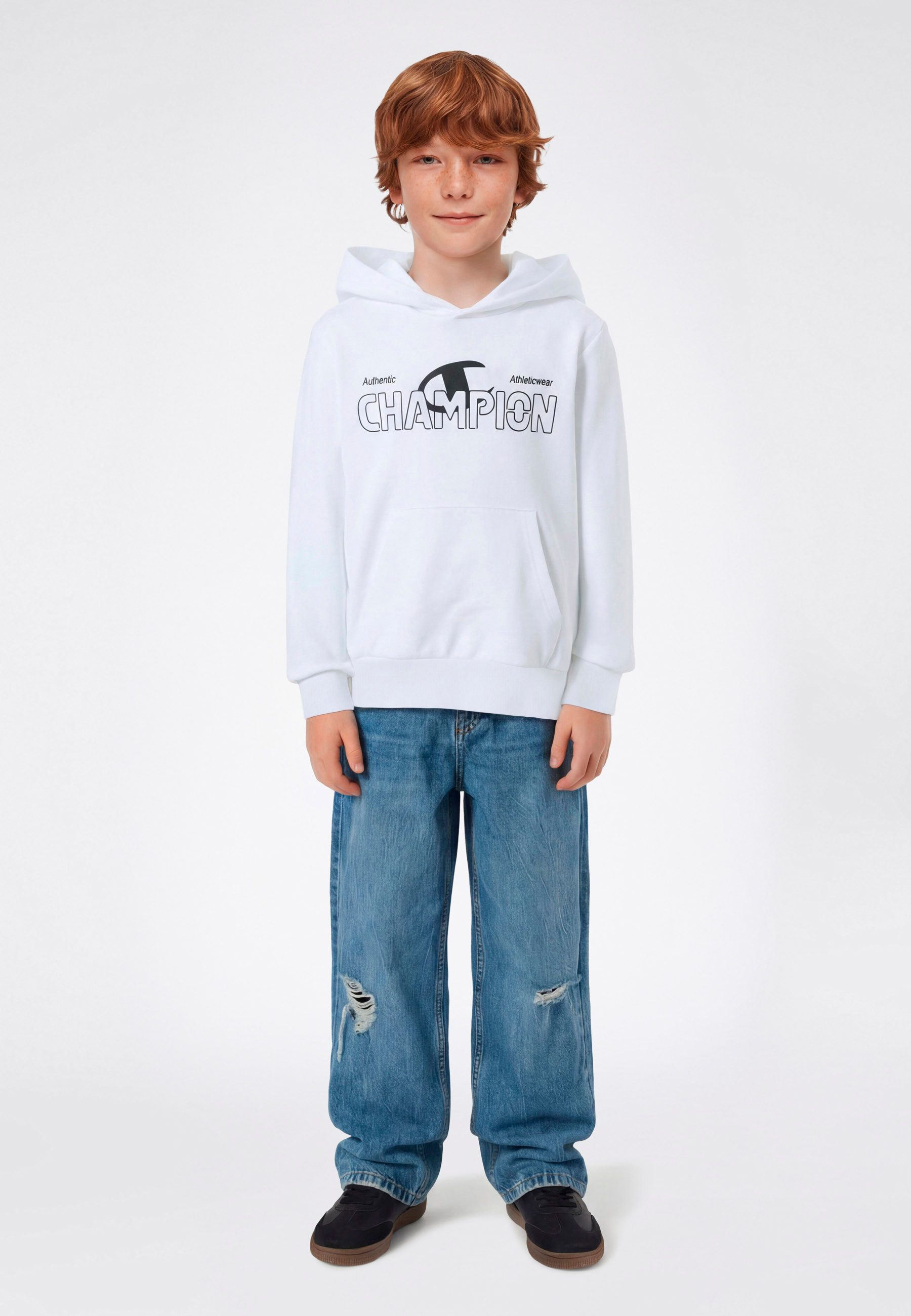 Champion Kapuzensweatshirt Graphic Terry Hoodie mit Kapuze, Langarm, gerader Abschluss, aus Baumwolle und Polyester