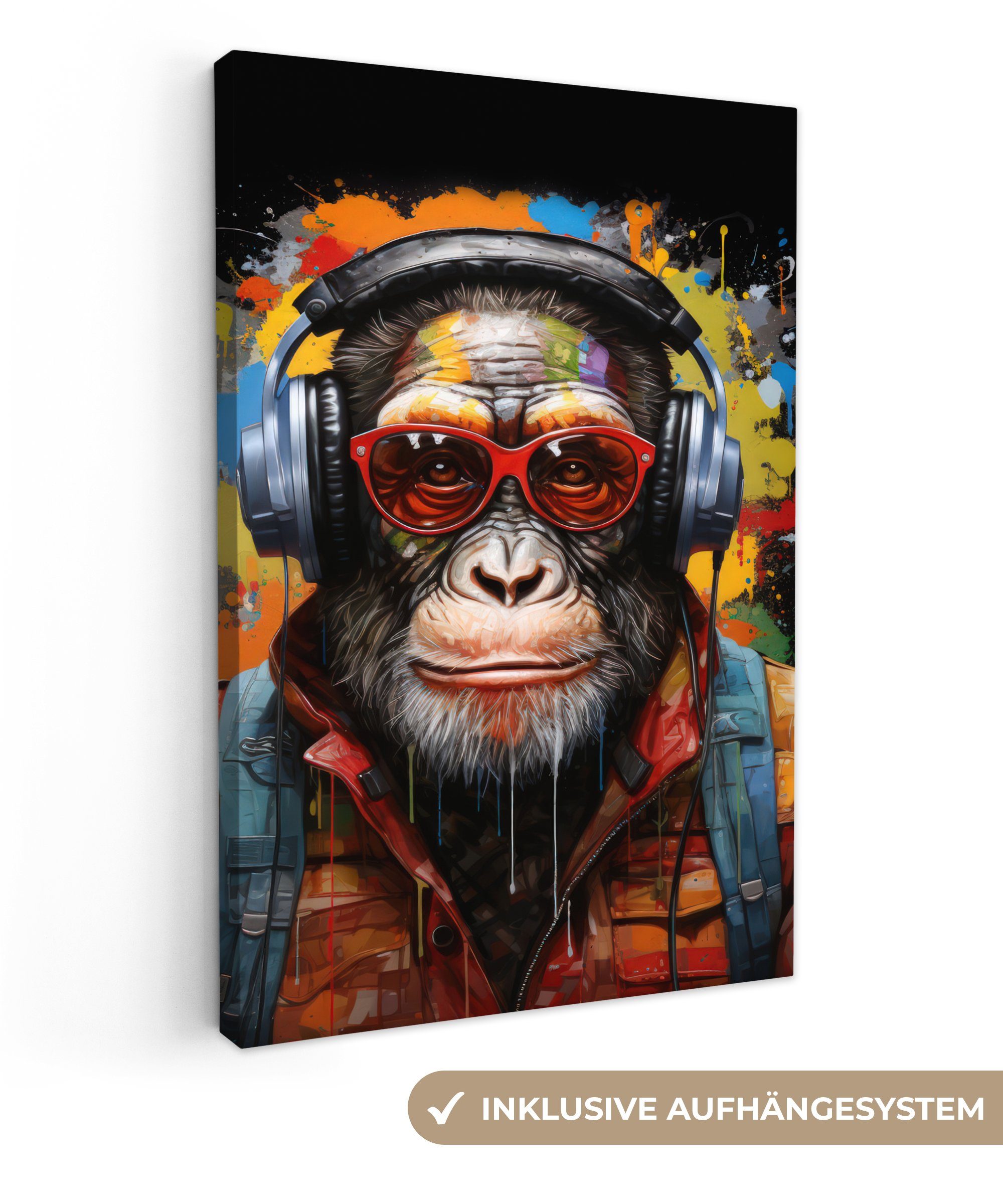 OneMillionCanvasses® Leinwandbild Schimpanse - Affe - Tiere - Graffiti - Br günstig online kaufen