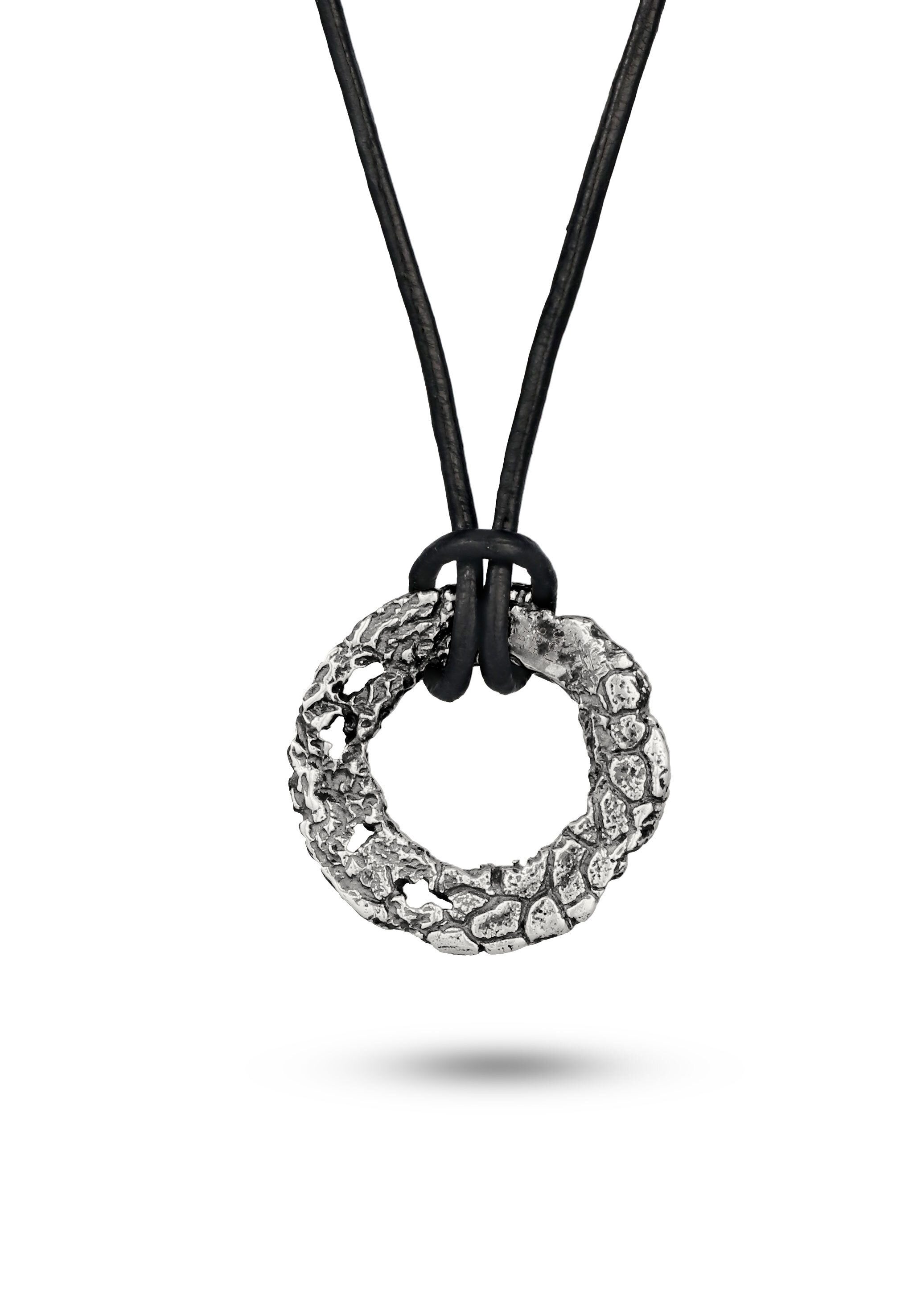 Kuzzoi Kette mit Anhänger Lederkette Kreis Organic 925 Sterling Silber