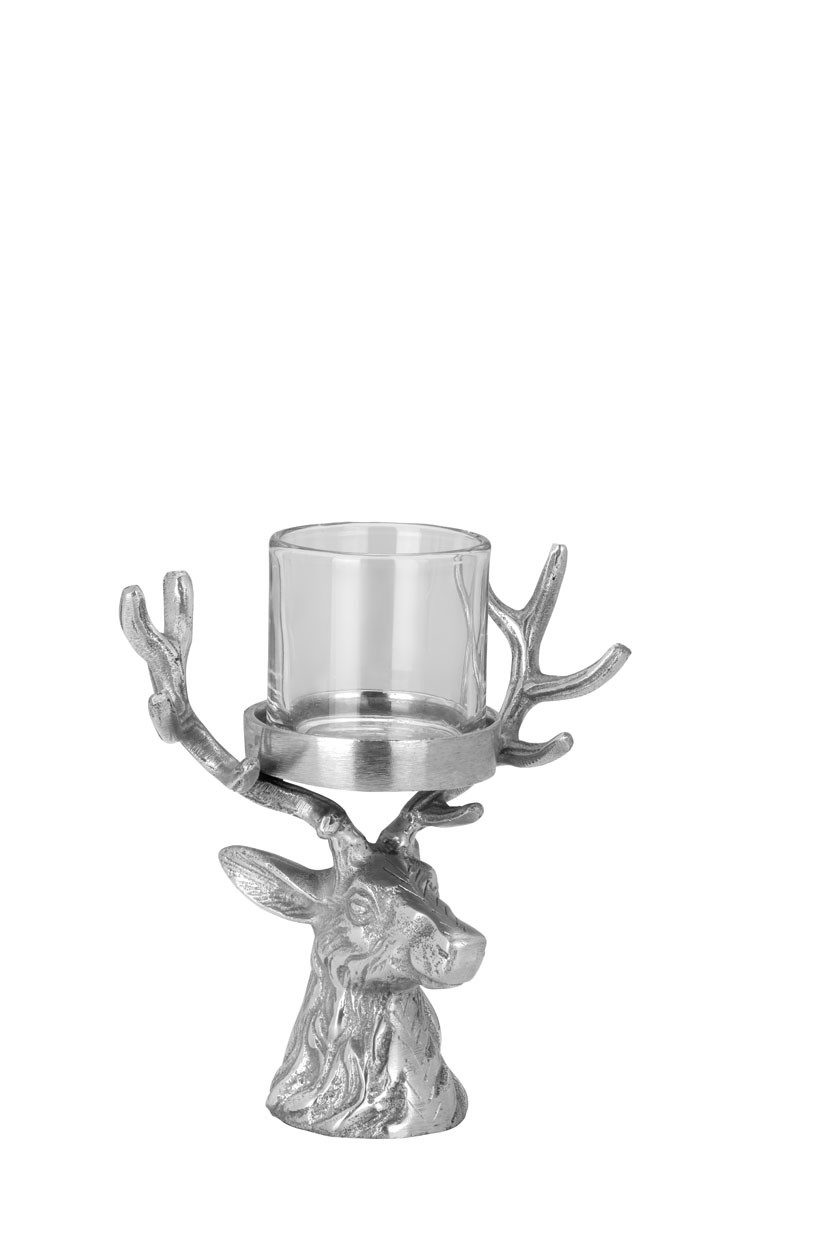 Hermann Bauer jun. Kollektion GmbH Windlicht Windlicht Hirschkopf Aluminium H 21 cm, Glas Ø 7,5 cm
