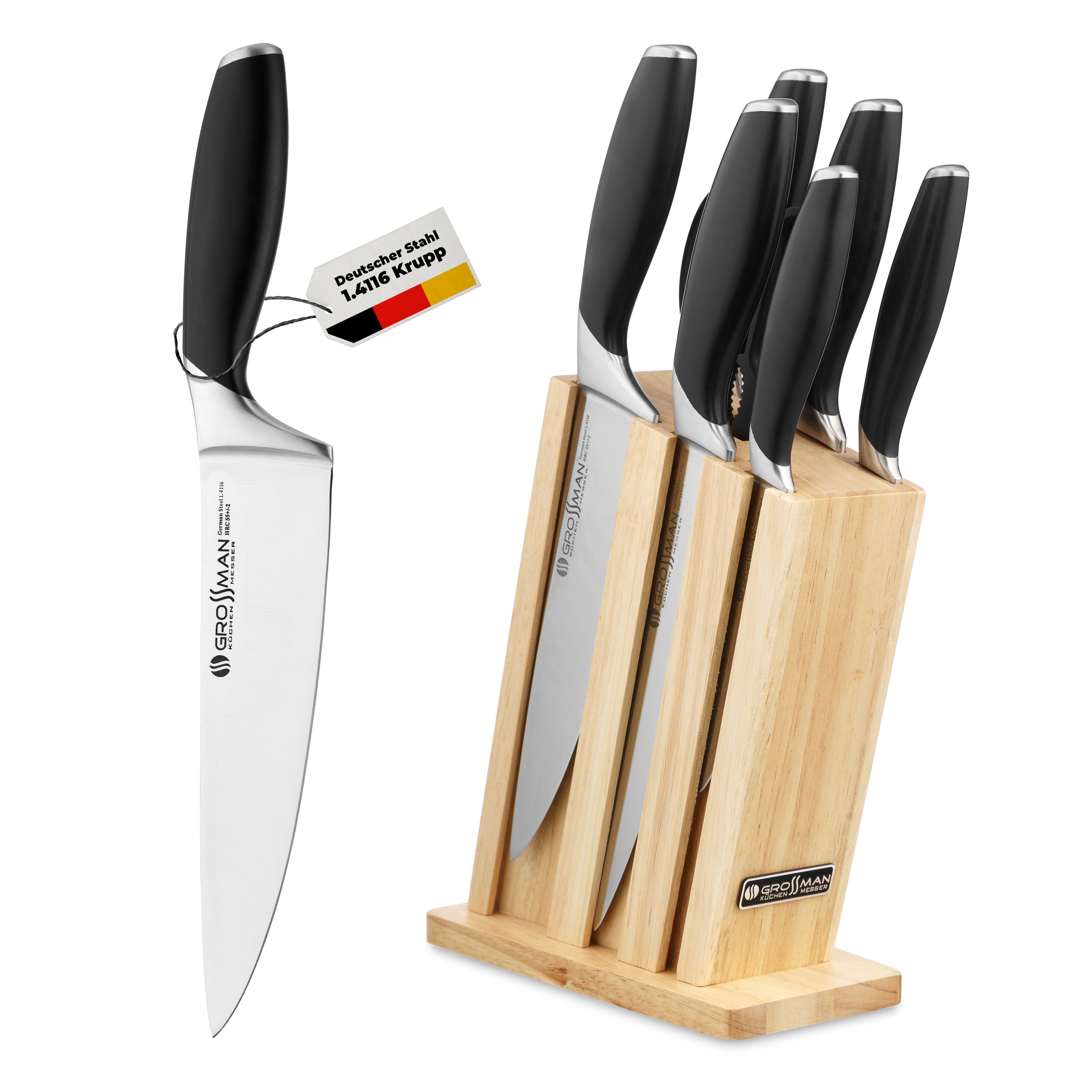 GROSSMAN Messerblock Toronto 7-teiliges Messerset, deutscher Edelstahl, Gummibaum