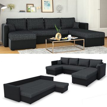 Vicco Wohnlandschaft Ecksofa mit Schlaffunktion XXL Schwarz / Grau, mit Stauraum