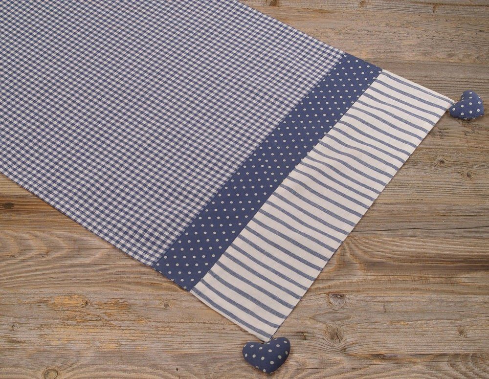 matches21 HOME & HOBBY Tischdecke Tischläufer LINA Landhaus Herz blau, 100 günstig online kaufen