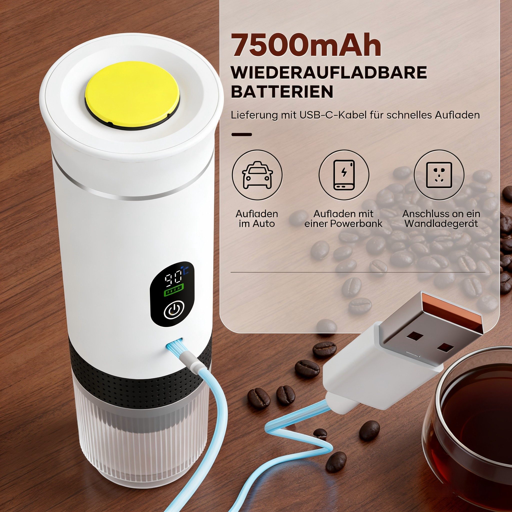 PRIISF Reisekaffeemaschine Tragbare Espressomaschine Kapselmaschine mit Akku Kaffeemaschine USB, mit LCD Bildschirm Brüher kompatibel gemahlenem Kaffee & NS-Kapseln Elektrische Selbsterhitzung Filterkaffeemaschine Portable Coffee Maker, für Familien, Reisende, Camping, Büro, Auto, Wandern, Zuhause
