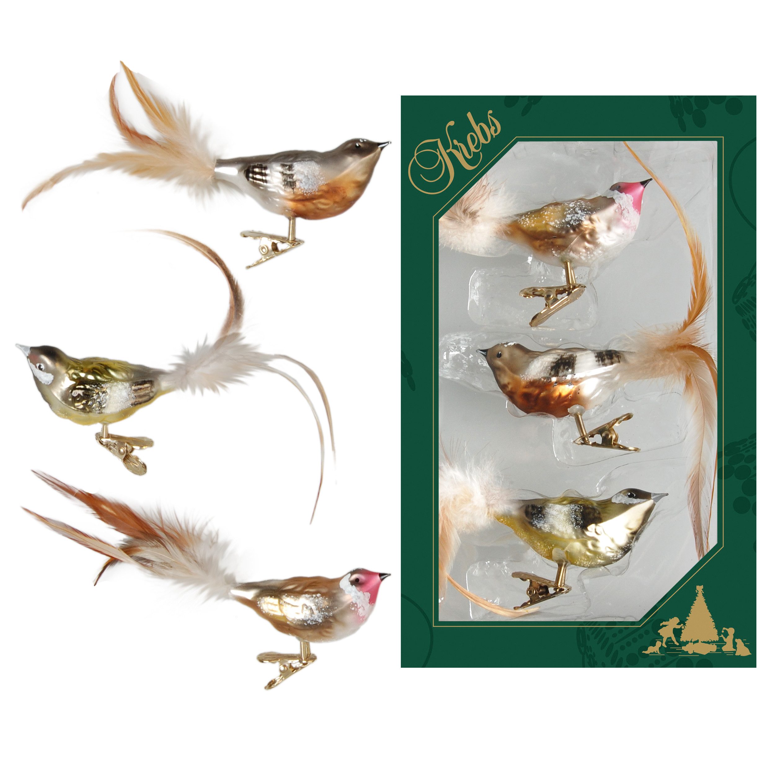 Krebs Glas Lauscha Weihnachtsbaumklammer Glasvögel im 3er Set - Natur - ca. günstig online kaufen