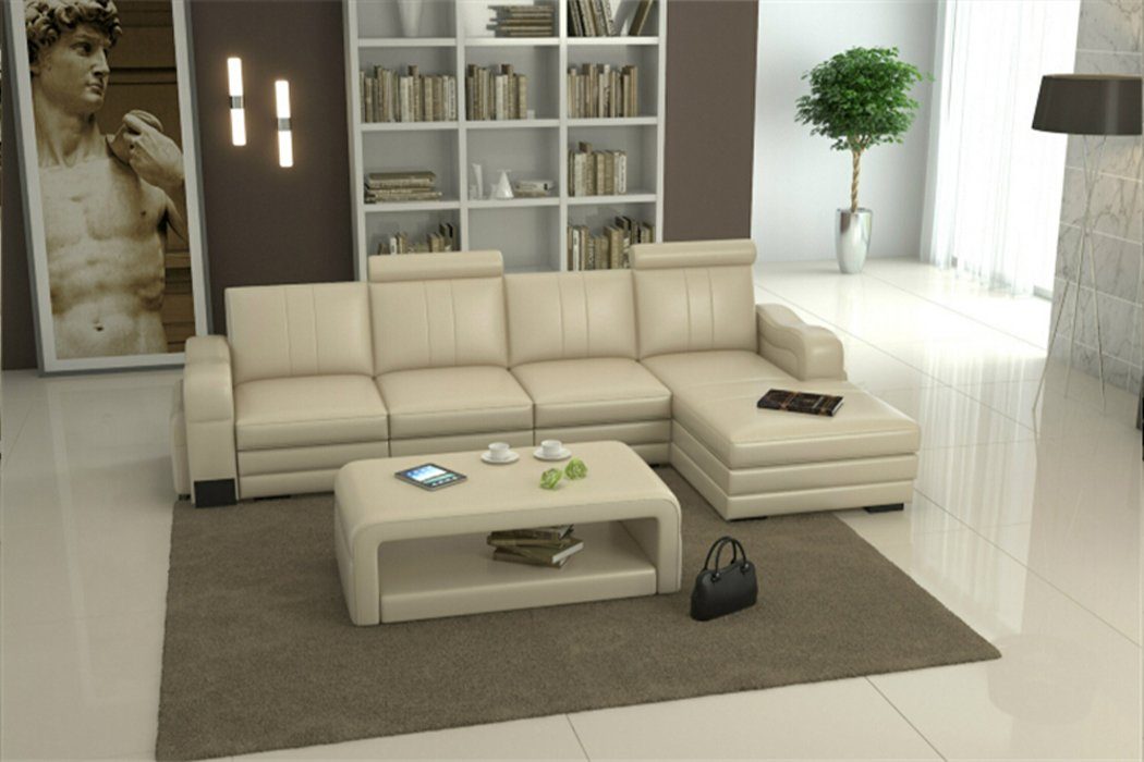 Ledersofa Sofagarnitur Weiß Modern JVmoebel Leder Ecksofa, Couch L-Form Wohnlandschaft Sofa