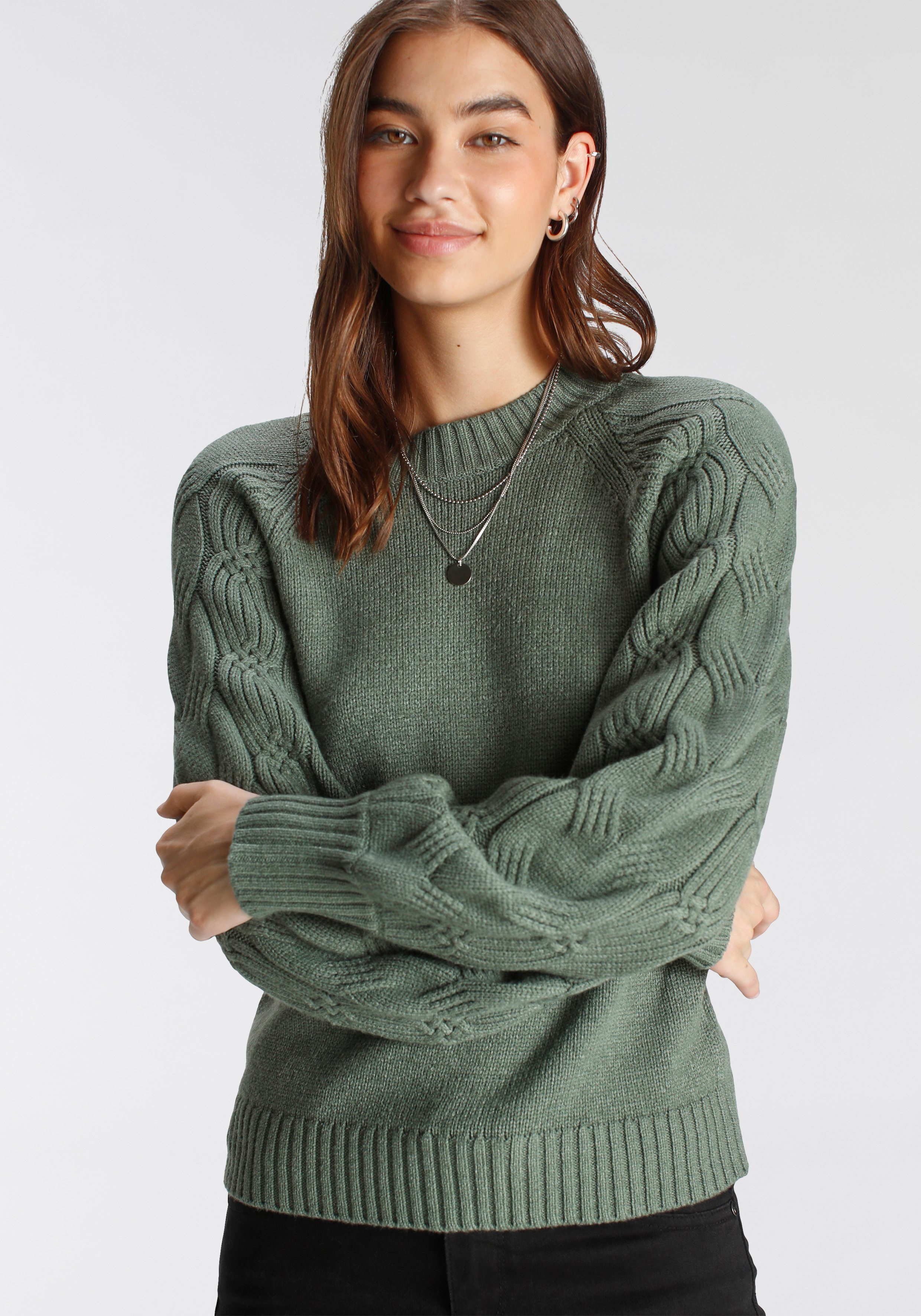 Tamaris Strickpullover mit Rundhals-Ausschnitt und Zopfmuster