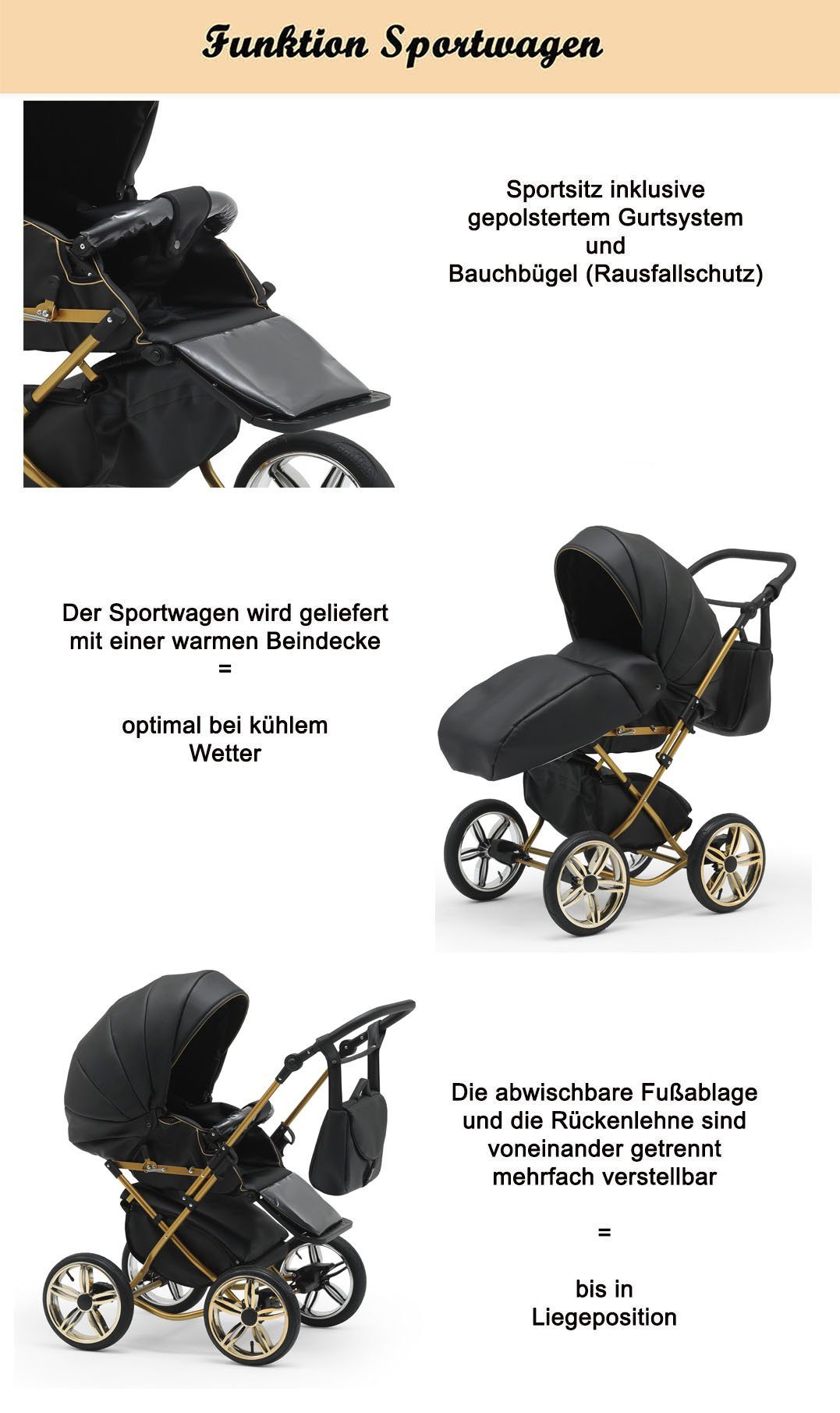 3 10 inkl. - Designs Kombi-Kinderwagen 1 in Dunkelgrau-Hellgrau in Autositz - 13 Sorento babies-on-wheels Teile