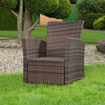Mucola Gartensessel Lounge Sessel aus Poly Rattan Garten Terrassen Sessel Gartenstuhl Braun Stuhl Polyrattan Rattanstuhl Hochlehner Gartensessel (Stück), Schraub-Ausgleich-Standfüße
