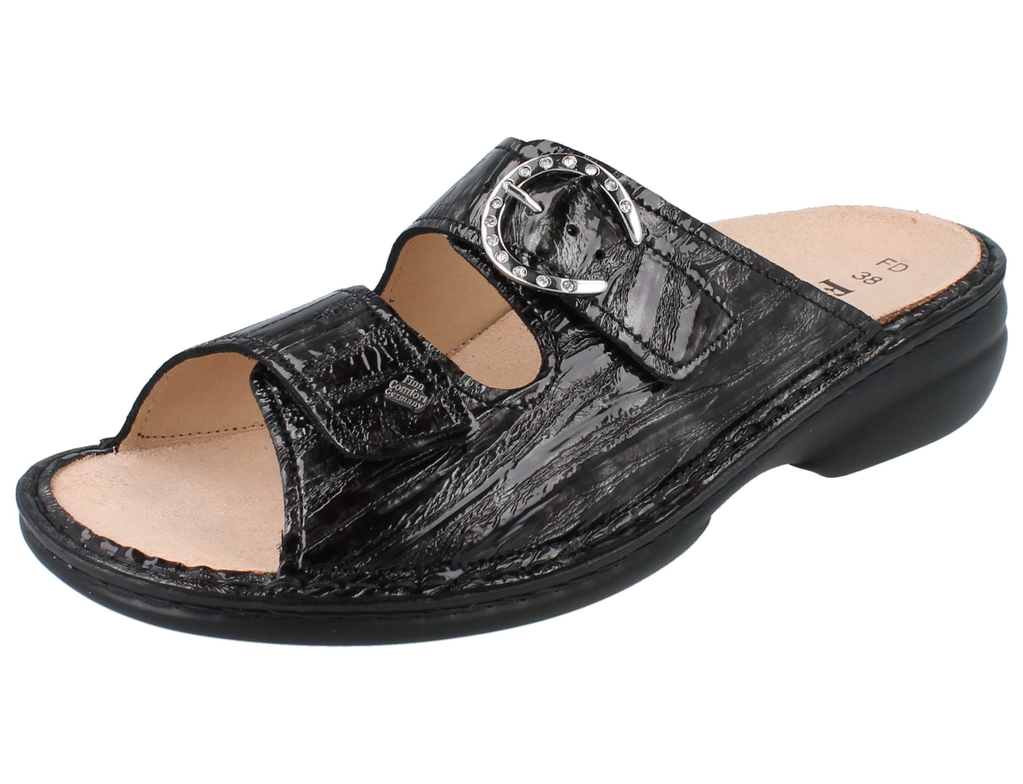 Finn Comfort FINN COMFORT Mumbai Damen Pantolette anthrazit Lackleder - Größe: 39 Pantolette Wechselfußbett