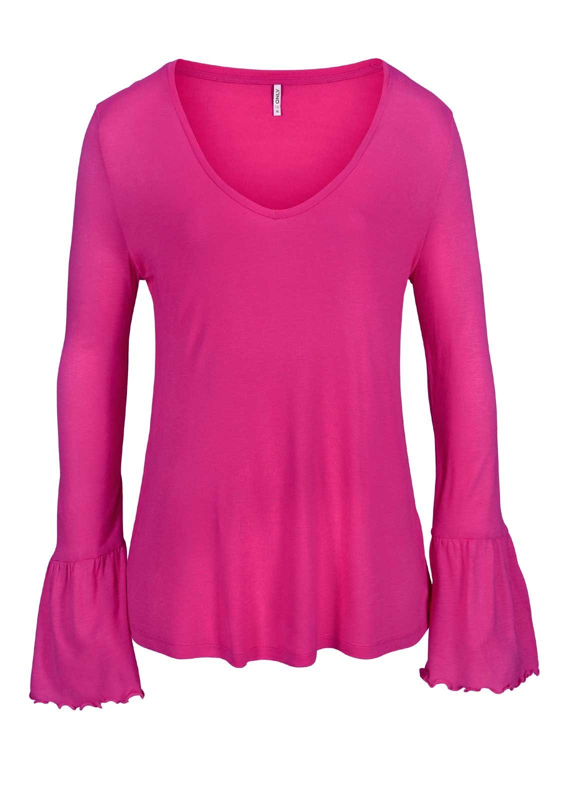 ONLY Longshirt Only Damen Marken-Shirt Volants, mit pink
