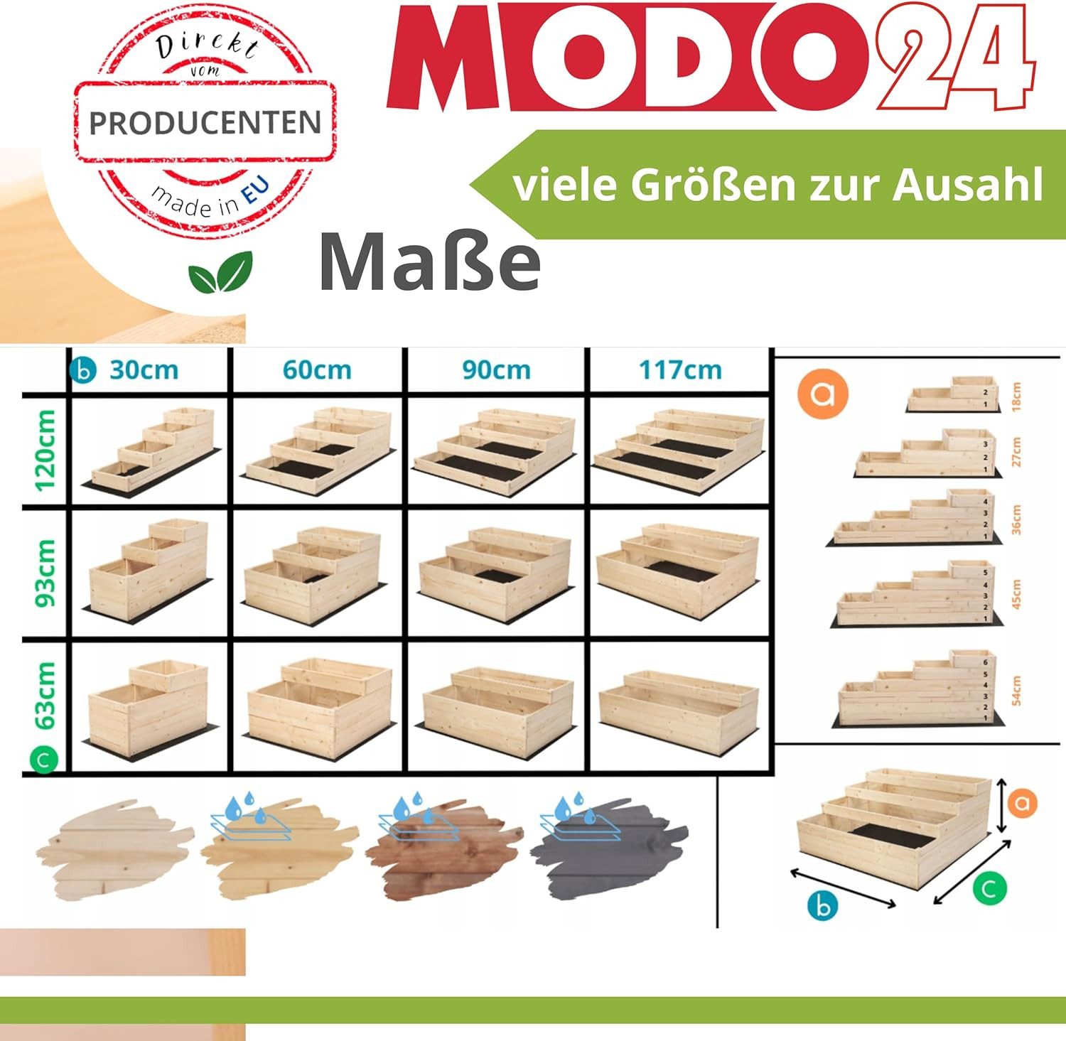 Modo24 Hochbeet ZP07 Kräuterbeet, Gartenbeet, Pflanzkasten, Blumenbeet, Gemüsegarten, für Garten und Terrasse, Kiefernholz Massivholz, Höhe 36 cm, 3 Farben