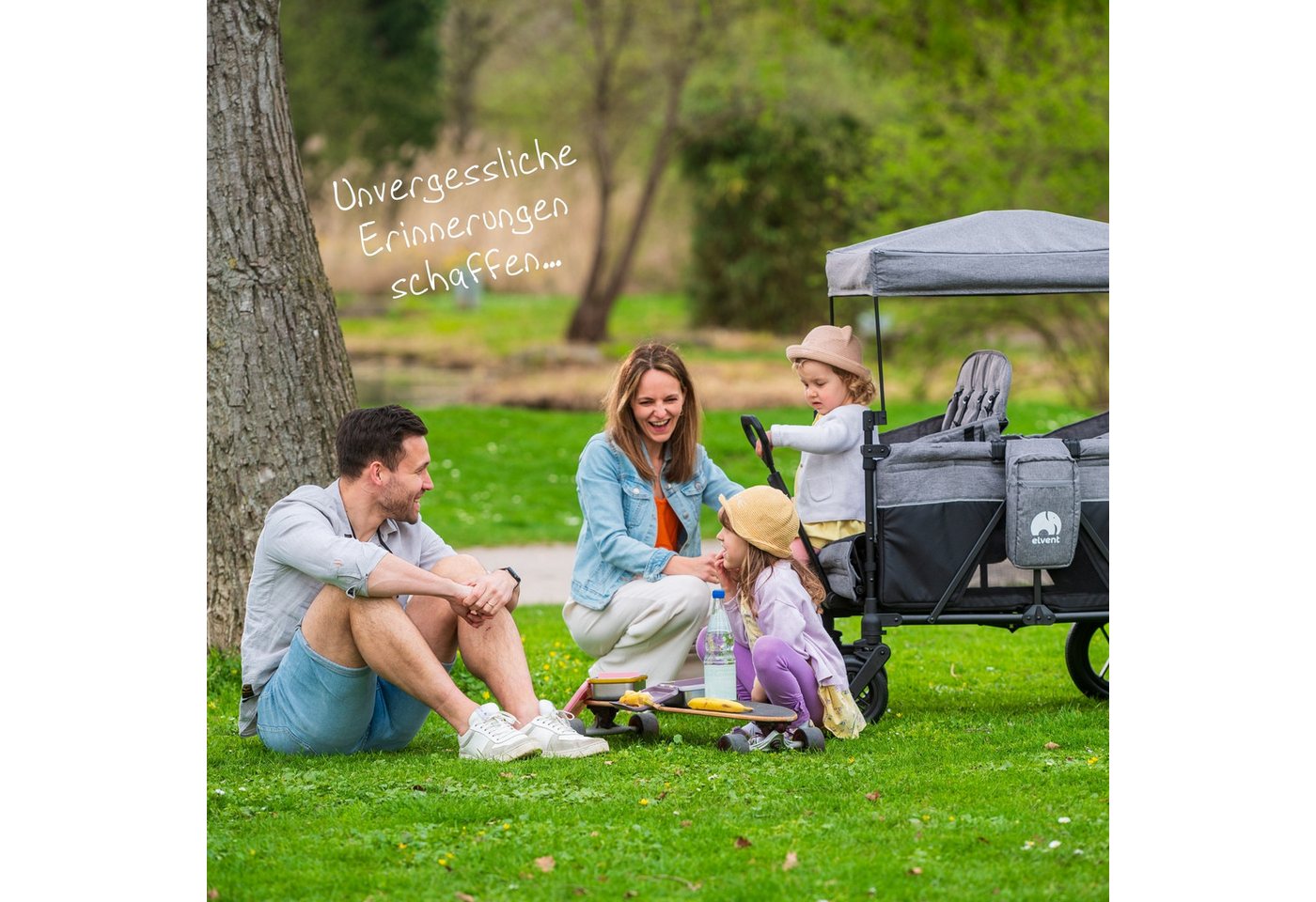 Thumbnail - elvent Bollerwagen ComfortPlus 4, Kompakt faltbar, Für bis zu 4 Kinder, Ideal für Familien-Abenteuer