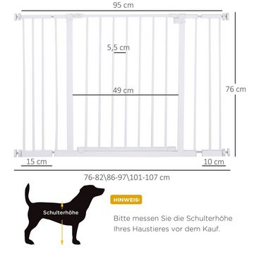 PawHut Hundegitter Türschutzgitter, Treppenschutzgitter ohne bohren, Metall, Weiß (Set, 1 St., Schutzgitter für Haustier), L95 x H76 cm