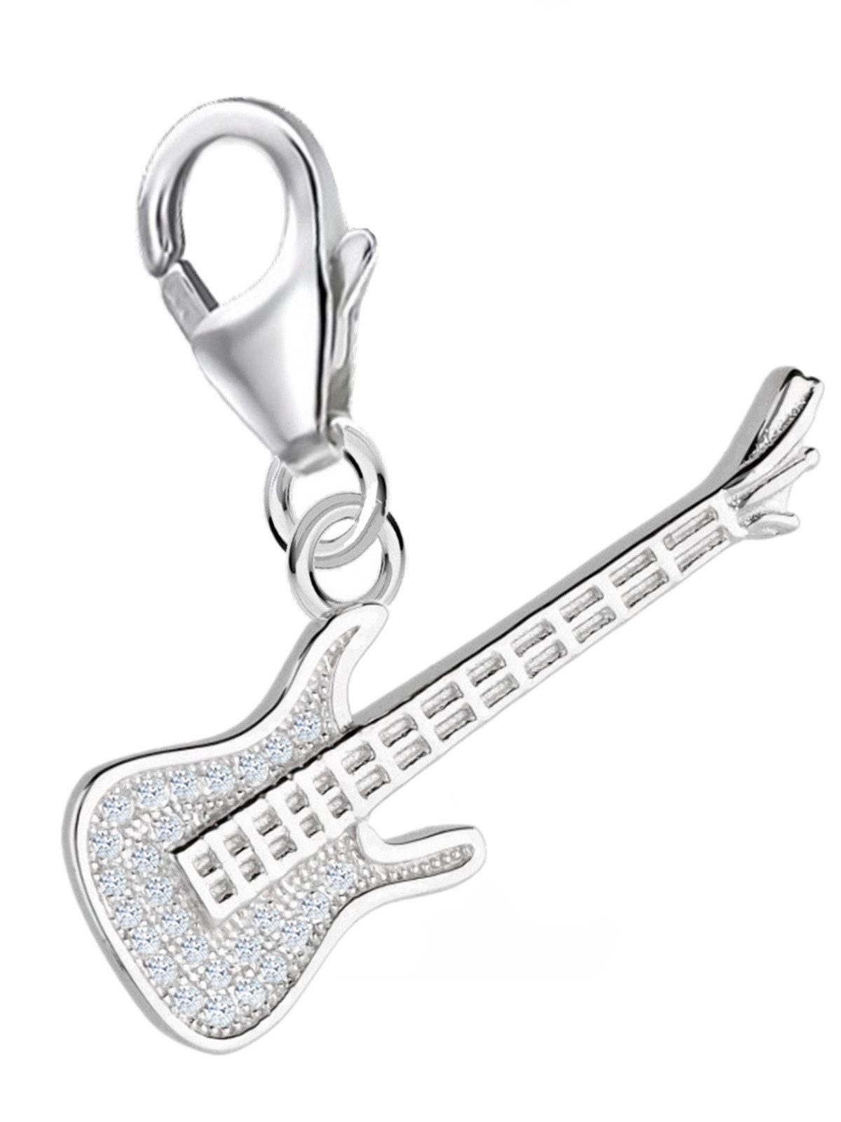 Goldene Hufeisen Charm Kristall Charm Anhänger Silber Fender Gitarre 925 Sterling Armband Karabiner, Charm Silberschmuck mit Zirkonia für Herren und Damen