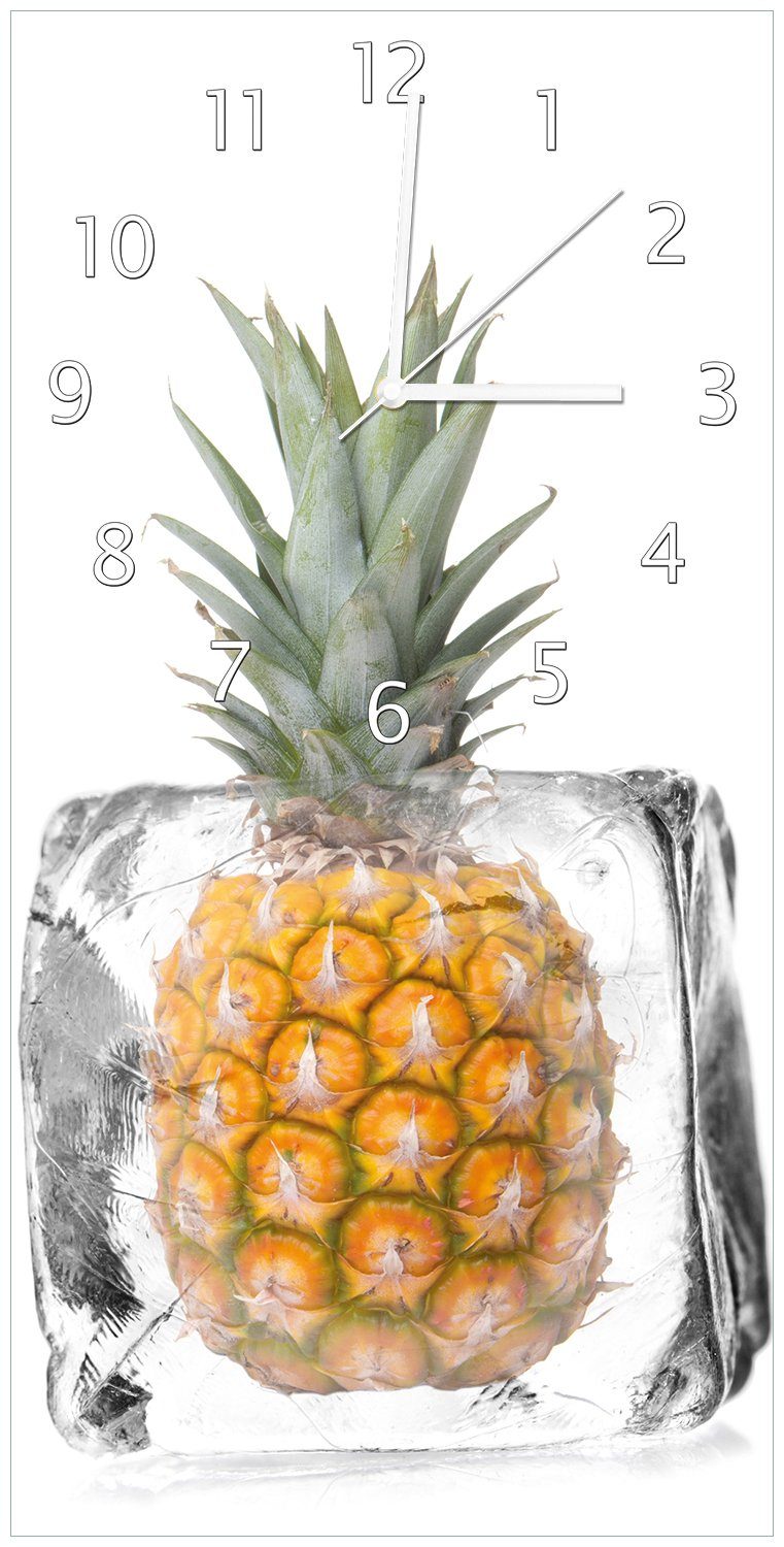 Wallario Wanduhr Ananas in Eiswürfel - Eiskaltes Obst (Uhr aus Acryl)