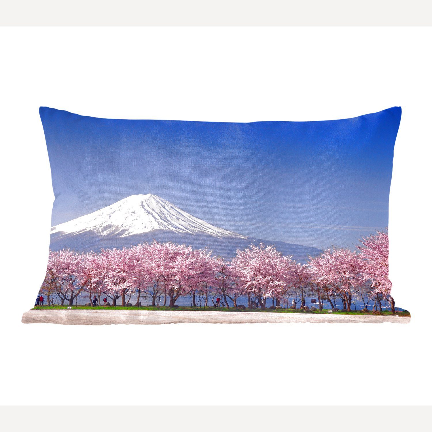 MuchoWow Dekokissen Fuji in Asien mit Kirschblüten im Vordergrund, Wohzimmer Dekoration, Zierkissen, Dekokissen mit Füllung, Schlafzimmer