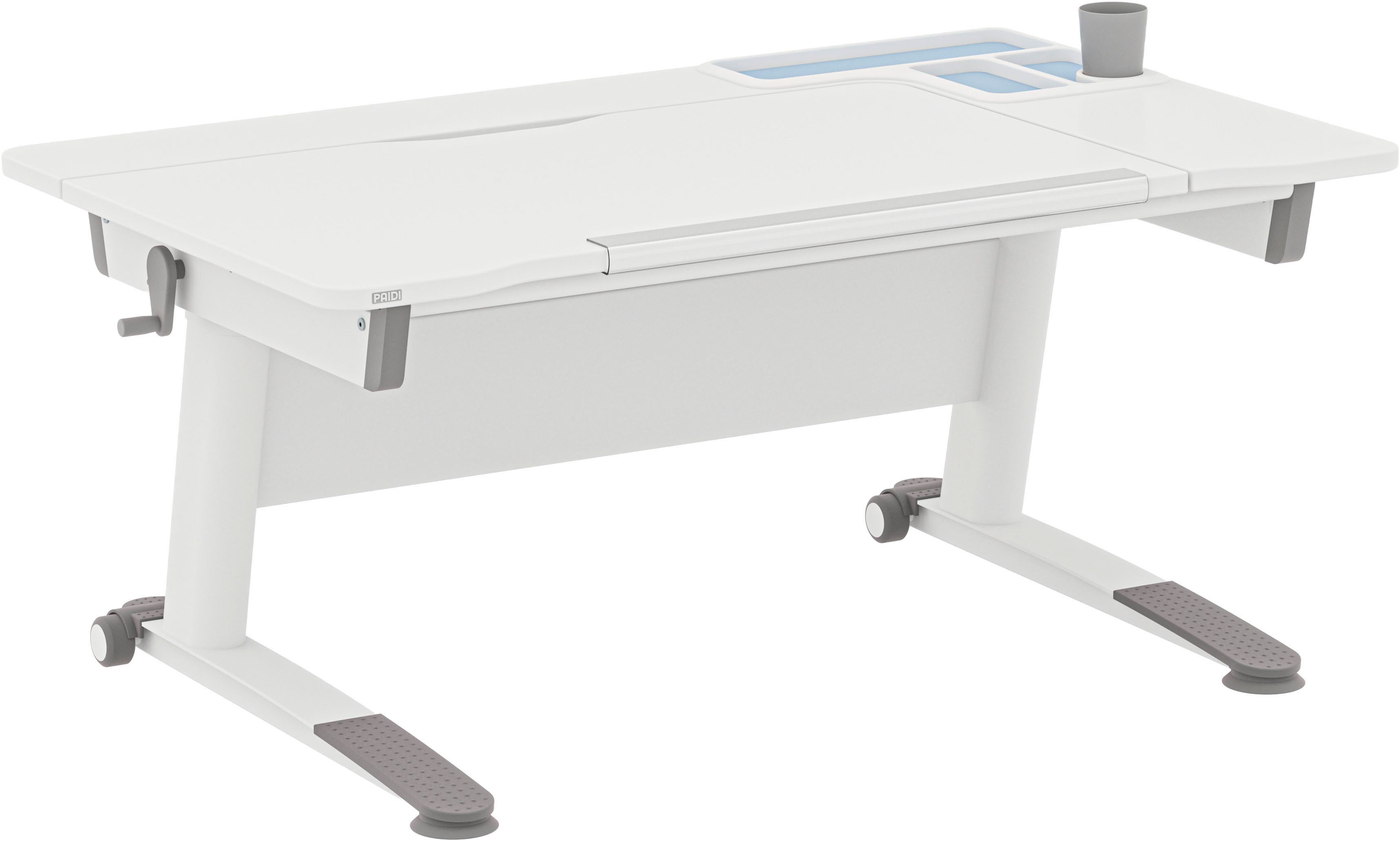 PAIDI Kinderschreibtisch JARO in Weiß, mitwachsend & ergonomisch (B/H/T ca. 120/53-74/75 cm), höhenverstellbarer Schülerschreibtisch, Platte bis 20° neigbar