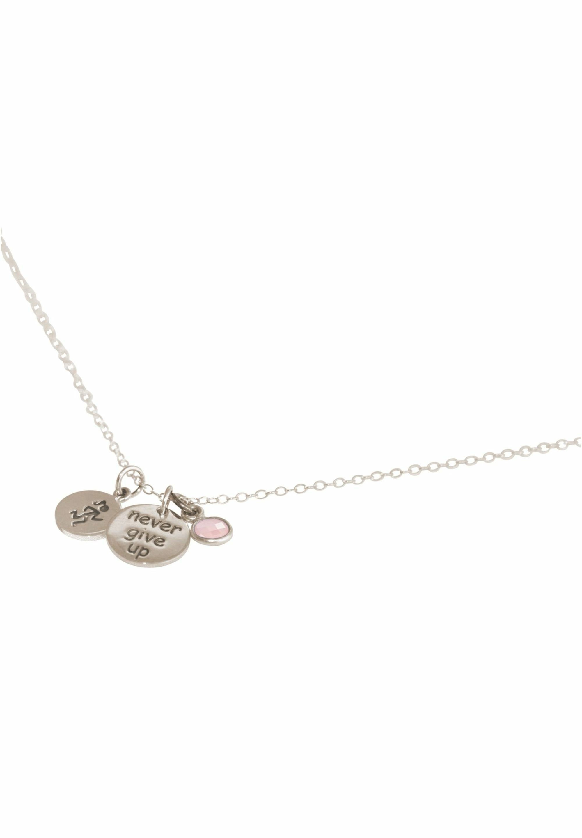 Gemshine Kette mit Anhänger Fitness Runner - Never Give Up - Sportschmuck Jogging Rosenquarz