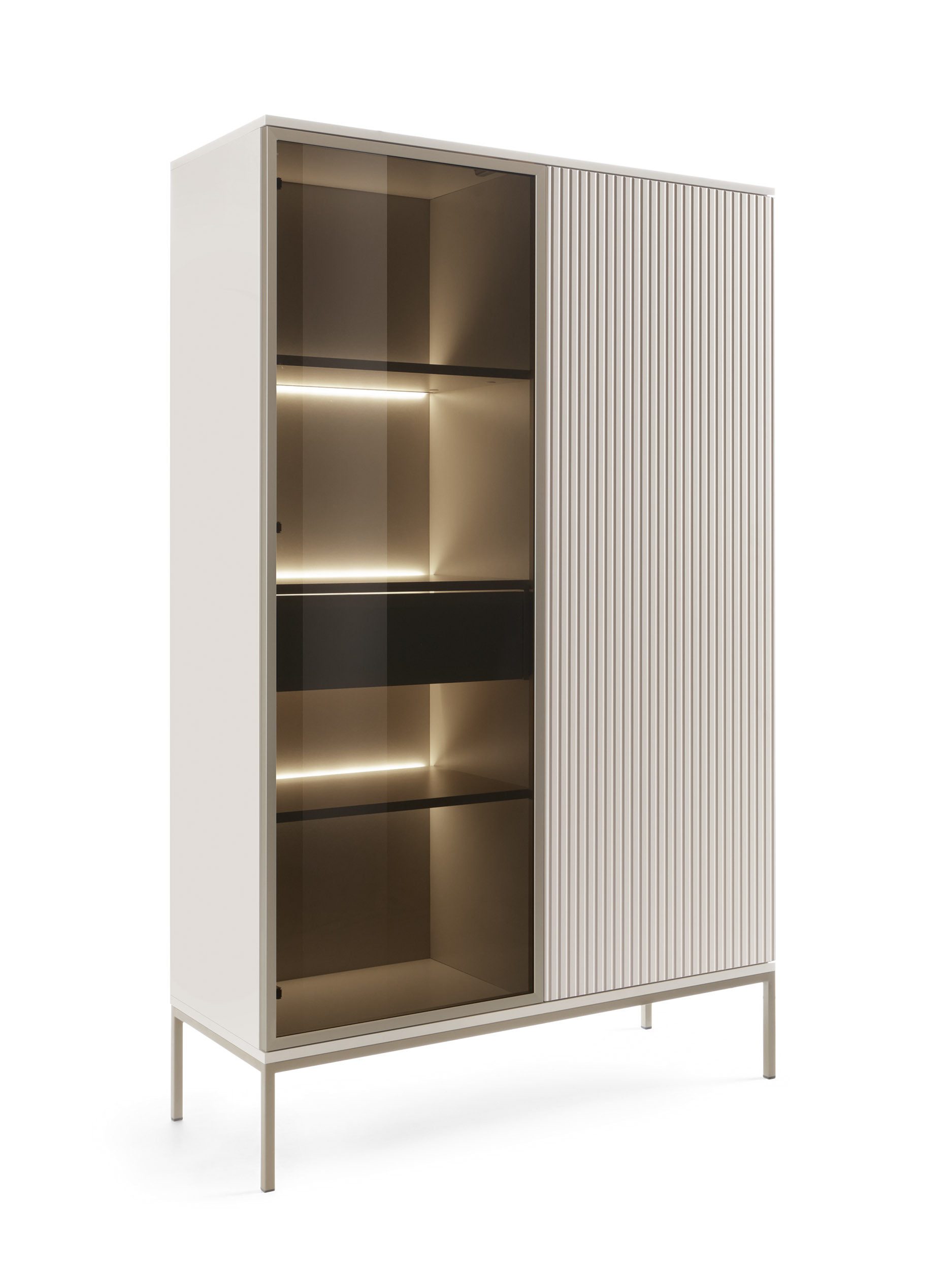 Goldstoff Vitrine LED, Glasfront, Schublade, kaschmir, günstig online kaufen