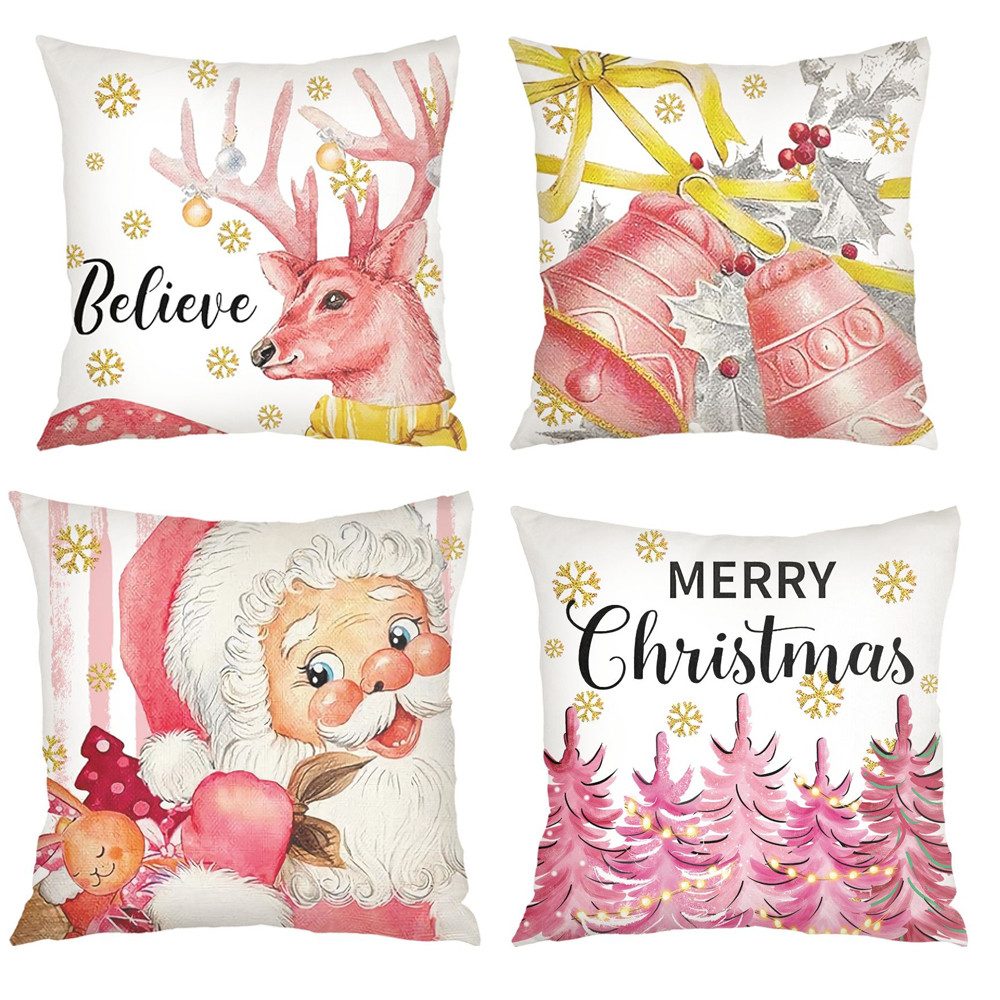 Coonoor Kissenbezüge Weihnachten Leinen Kissenbezüge 4 Stück, 45x45 cm Zier günstig online kaufen