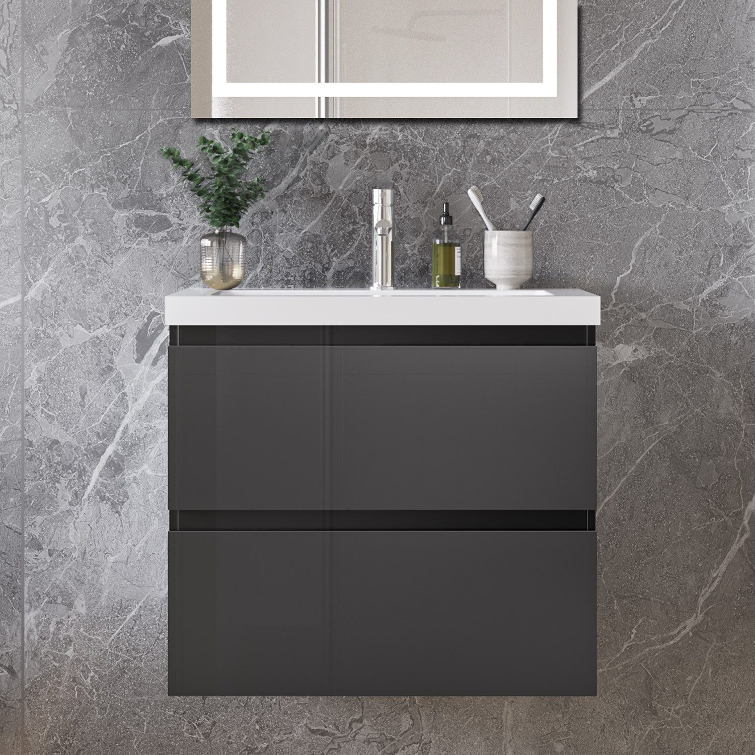duschspa Waschtisch Waschbecken mit Unterschrank Badmöbel Set Badschrank Waschplatz, Hochglanz, 50-120cm