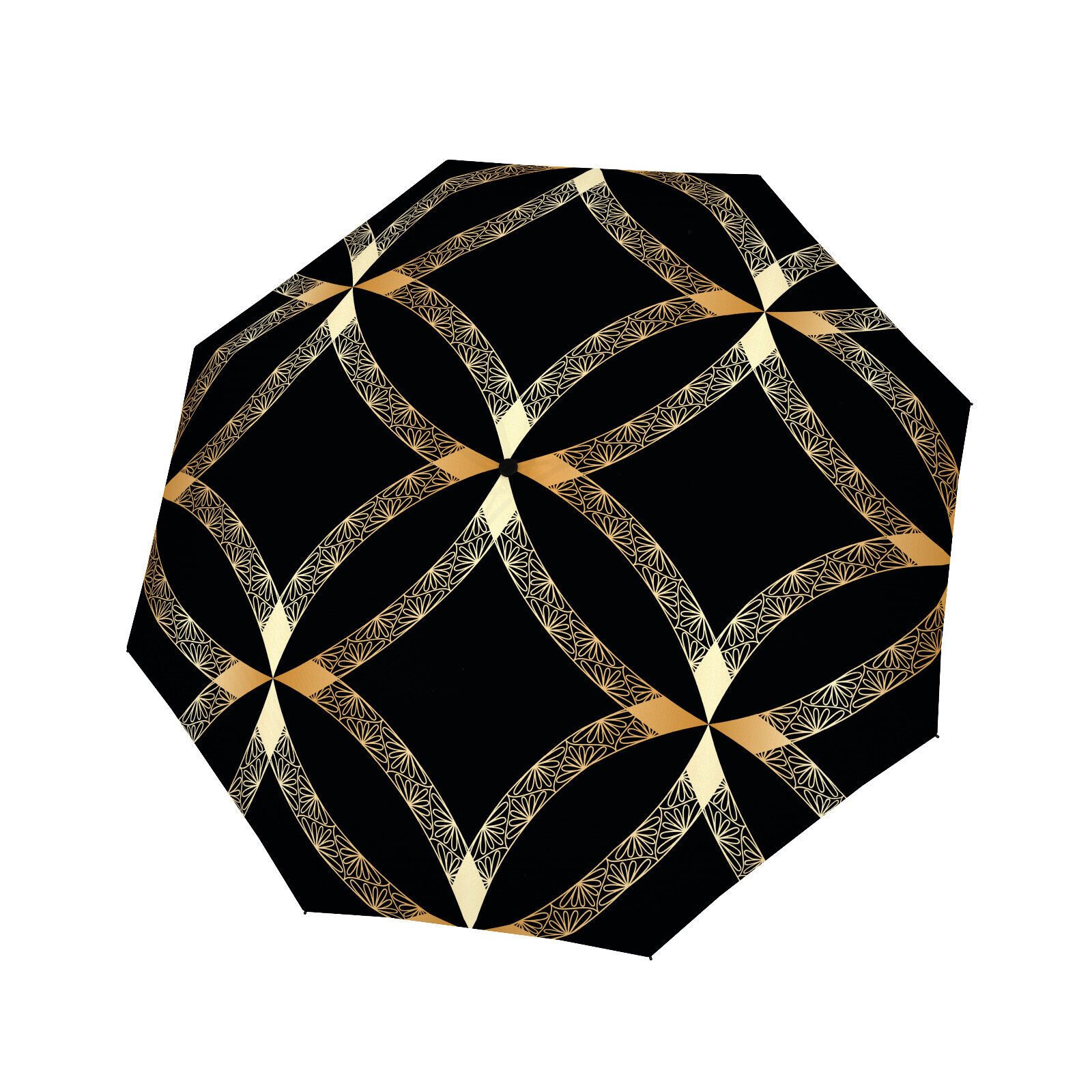 doppler® Taschenregenschirm Doppler Art Deco Design-Regenschirm, Schwarz & Gold, Duomatic