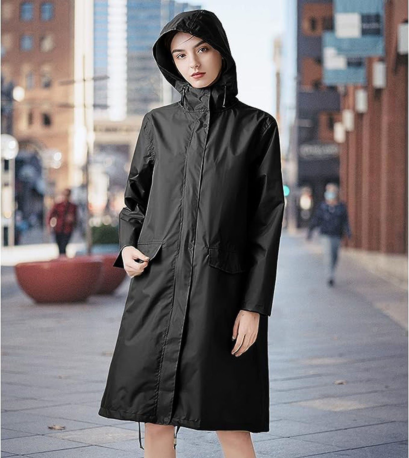 Housruse Regenjacke Wasserdichter Regenjacke mit Kapuze für Damen,  Regenmantel, Trenchcoat (leichter langer Regenmantel, 1-St., Trenchcoat)
