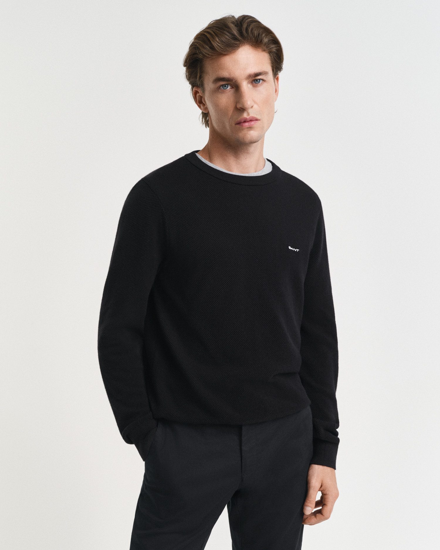 Gant Rundhalspullover COTTON PIQUE C-NECK mit Logostickerei auf der Brust günstig online kaufen
