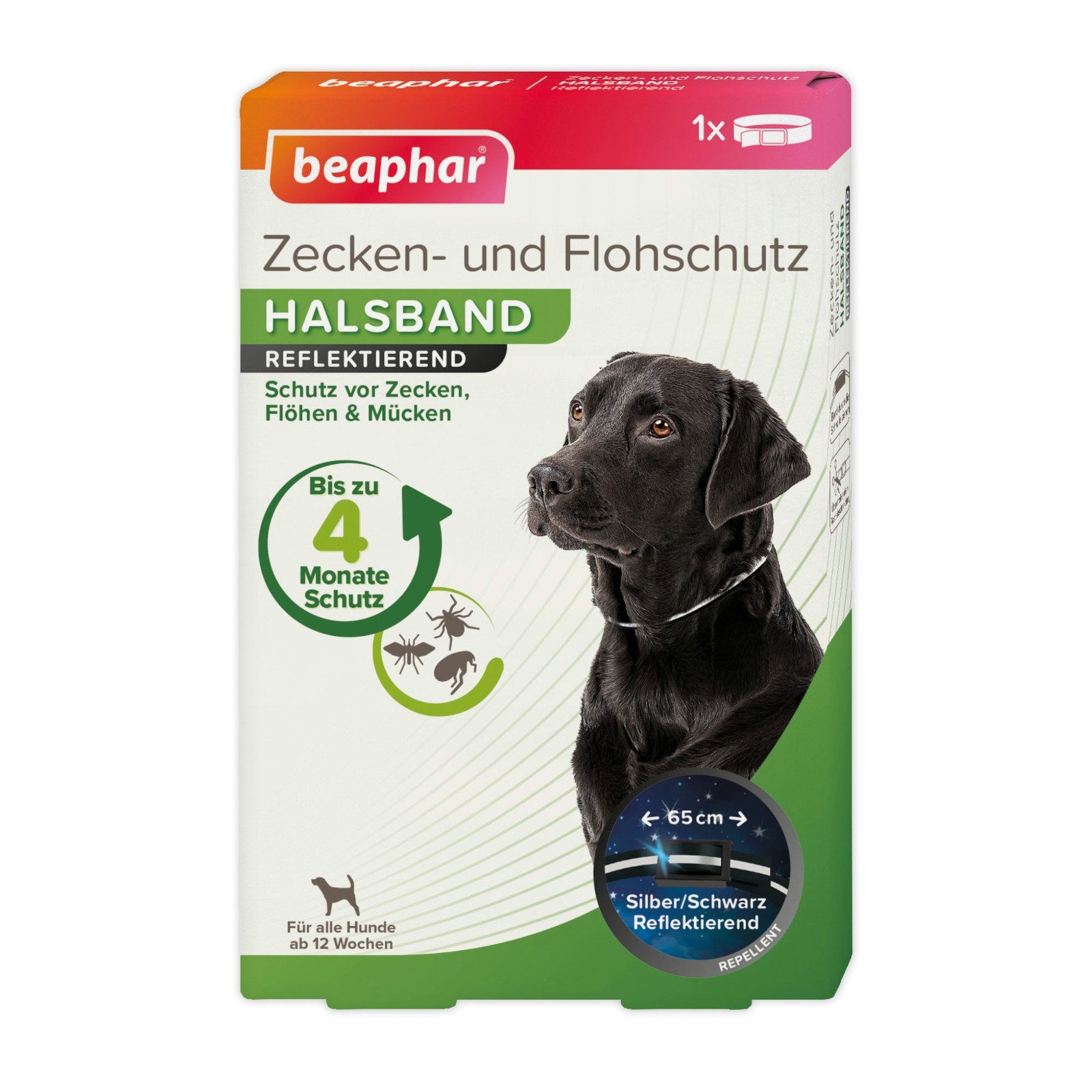 beaphar Zeckenhalsband Zecken- und Flohschutz Halsband reflektierend für Hunde – 65 cm