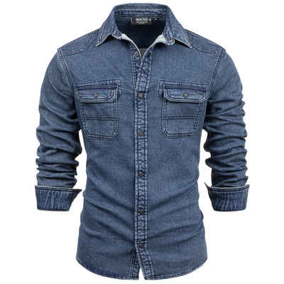 Indicode Langarmhemd Herrenhemd - Modell Cash - in 2 Farben - Jeansoptik Tragekomfort