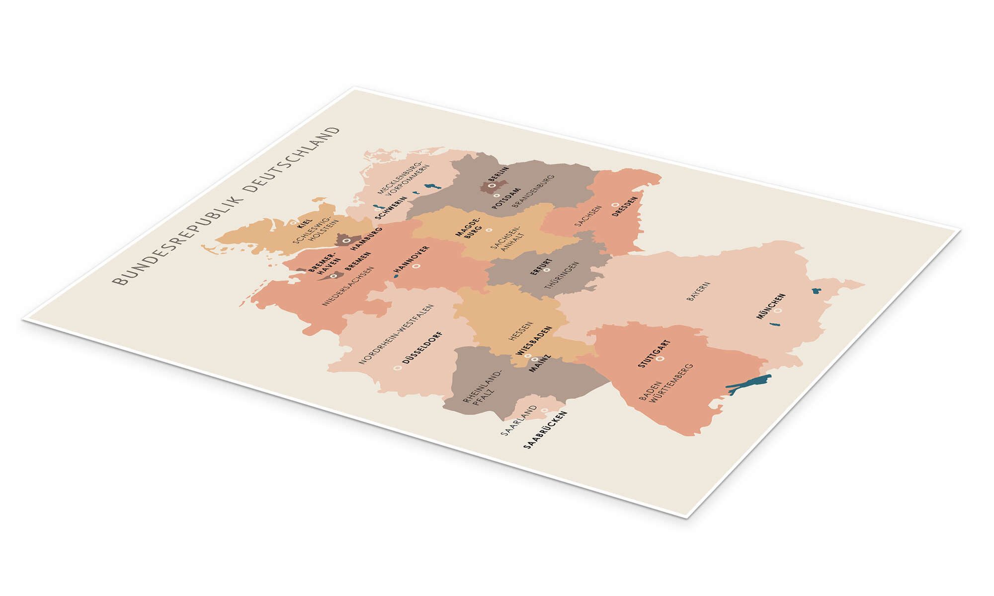 Posterlounge Wandbild Bundesländer und Hauptstädte der Bundesrepublik Deutschland, Editors Choice, erhältlich als Poster, Leinwandbild, Wandsticker oder Acrylglasbild