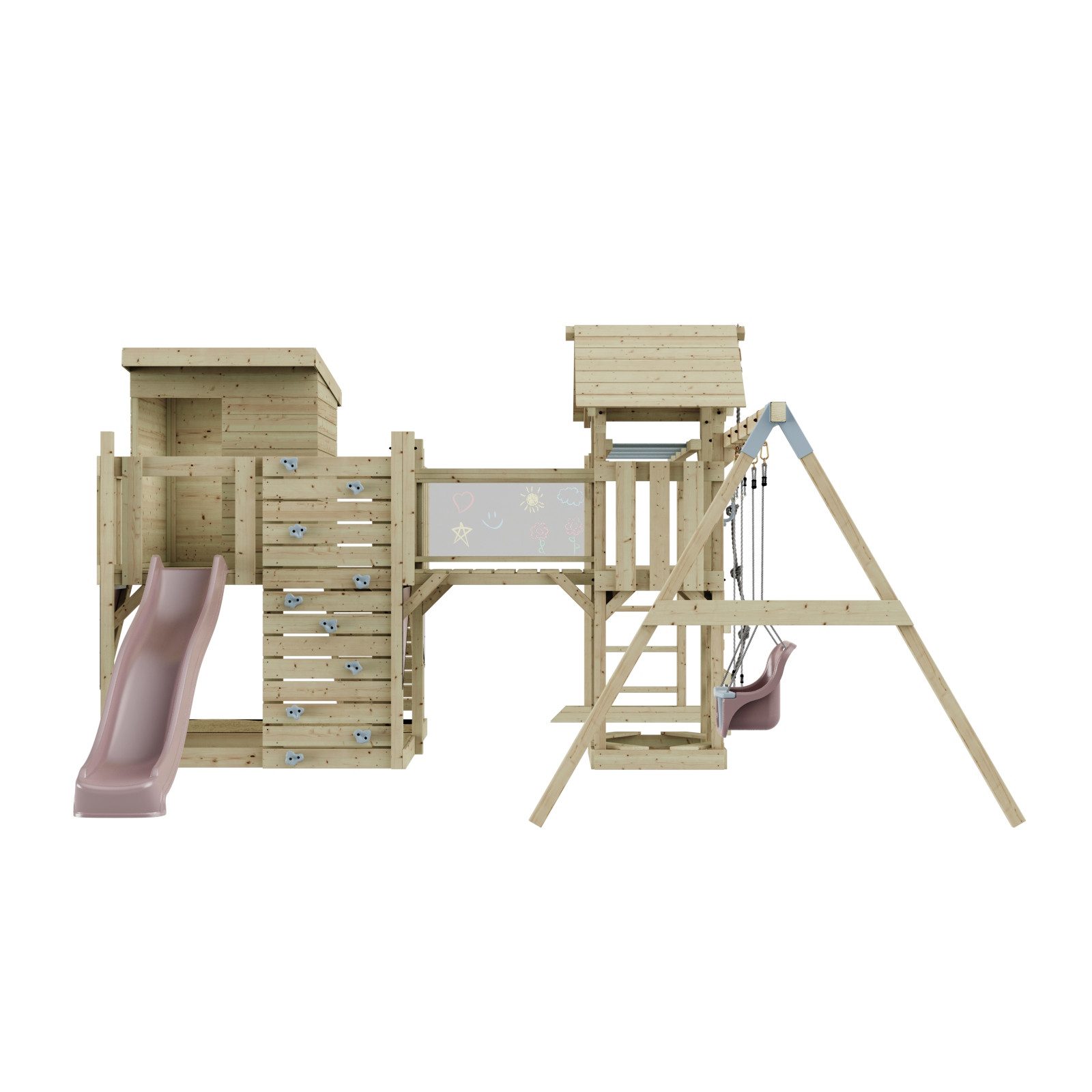 OutdoorToys Spielturm Malou, aus Holz in Altrosa mit Babyschaukel & Rutsche