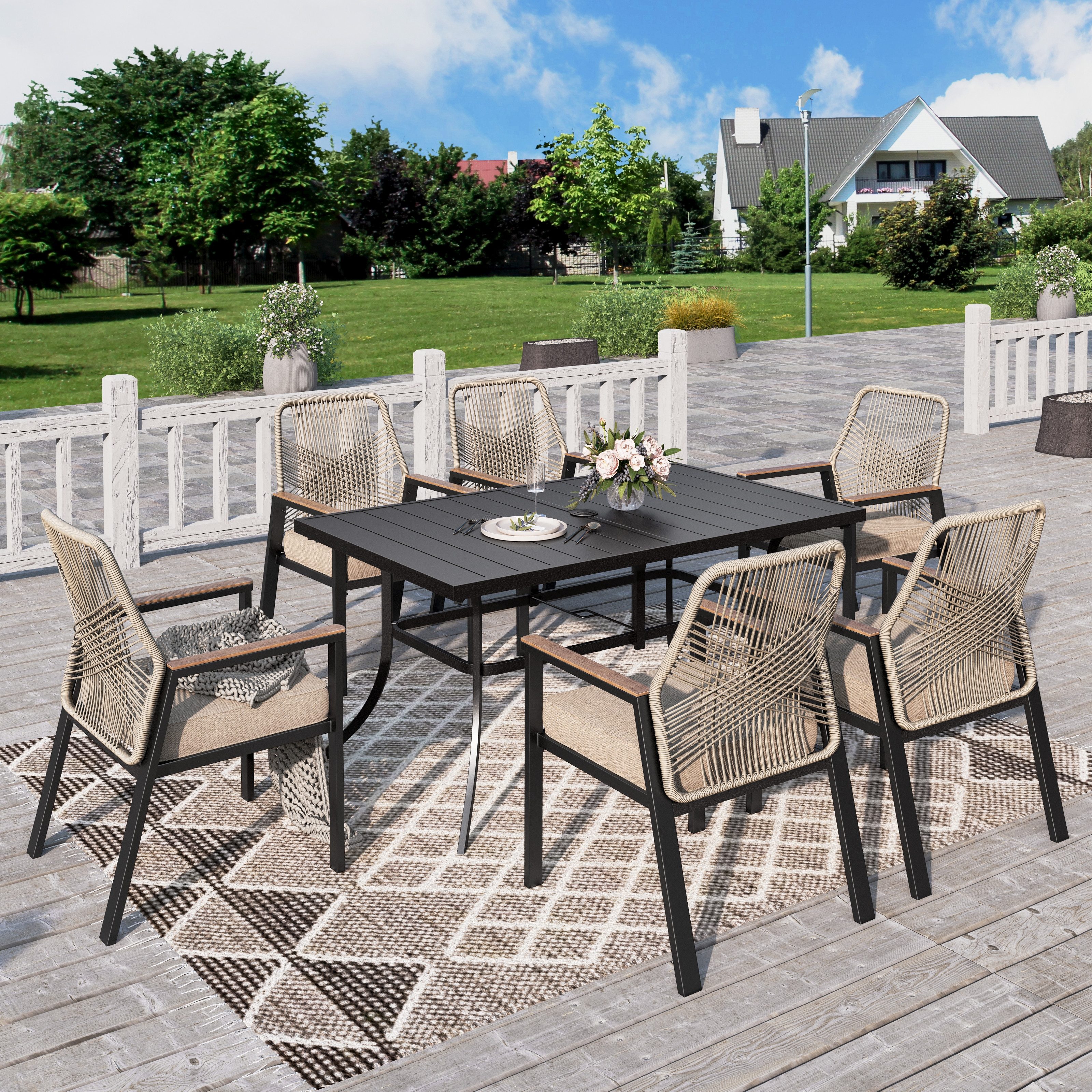 PHI VILLA Garten-Essgruppe, (Gartenmöbel Set Outdoor Balkon Esstisch)