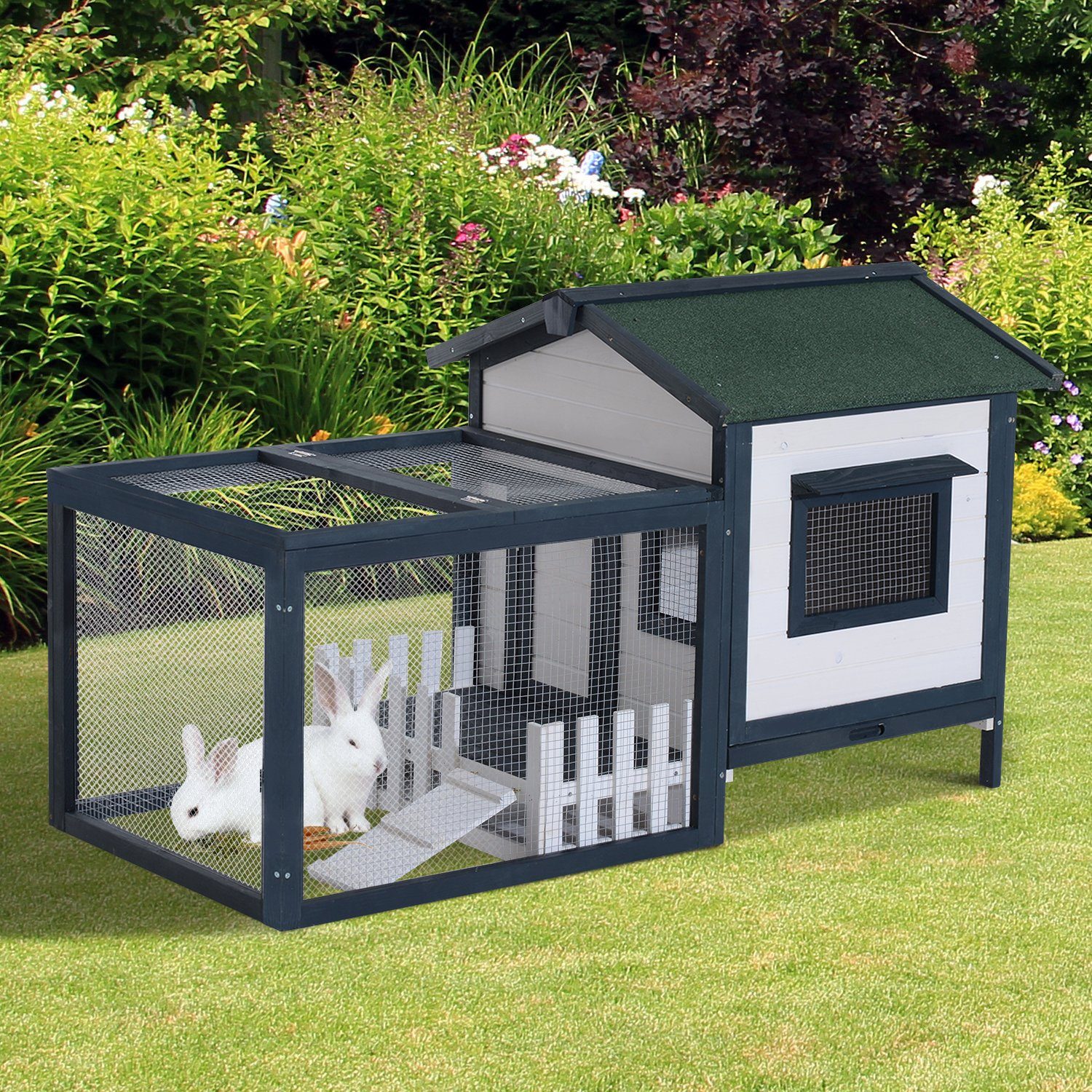 PawHut Kaninchenstall Kleintierkäfig 151x78x84,5 cm mit Freigehege und Ramp günstig online kaufen