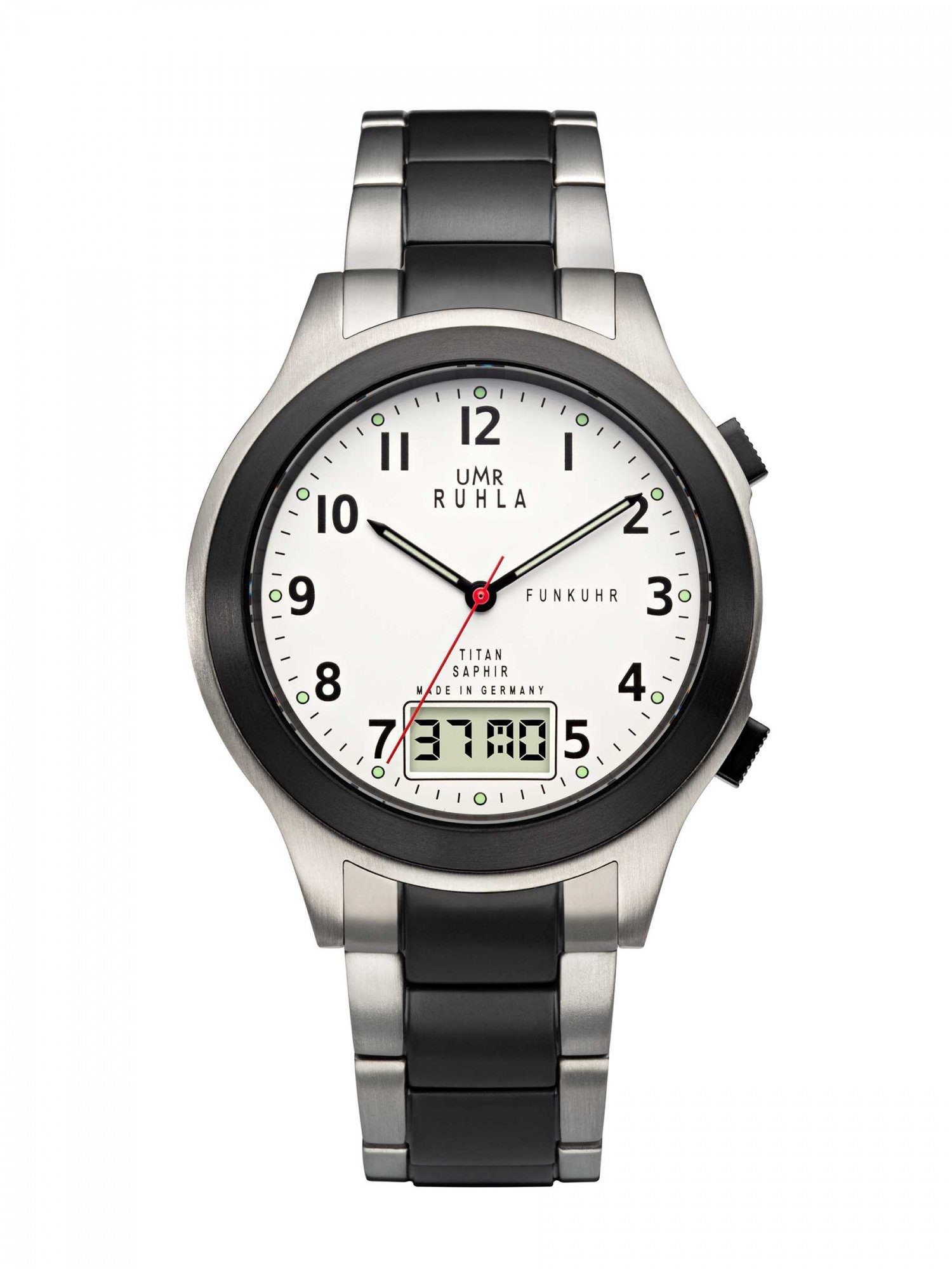 UMR Ruhla Quarzuhr Uhren Manufaktur Ruhla - Funk-Armbanduhr - weiß -  Titanband - made in Germany