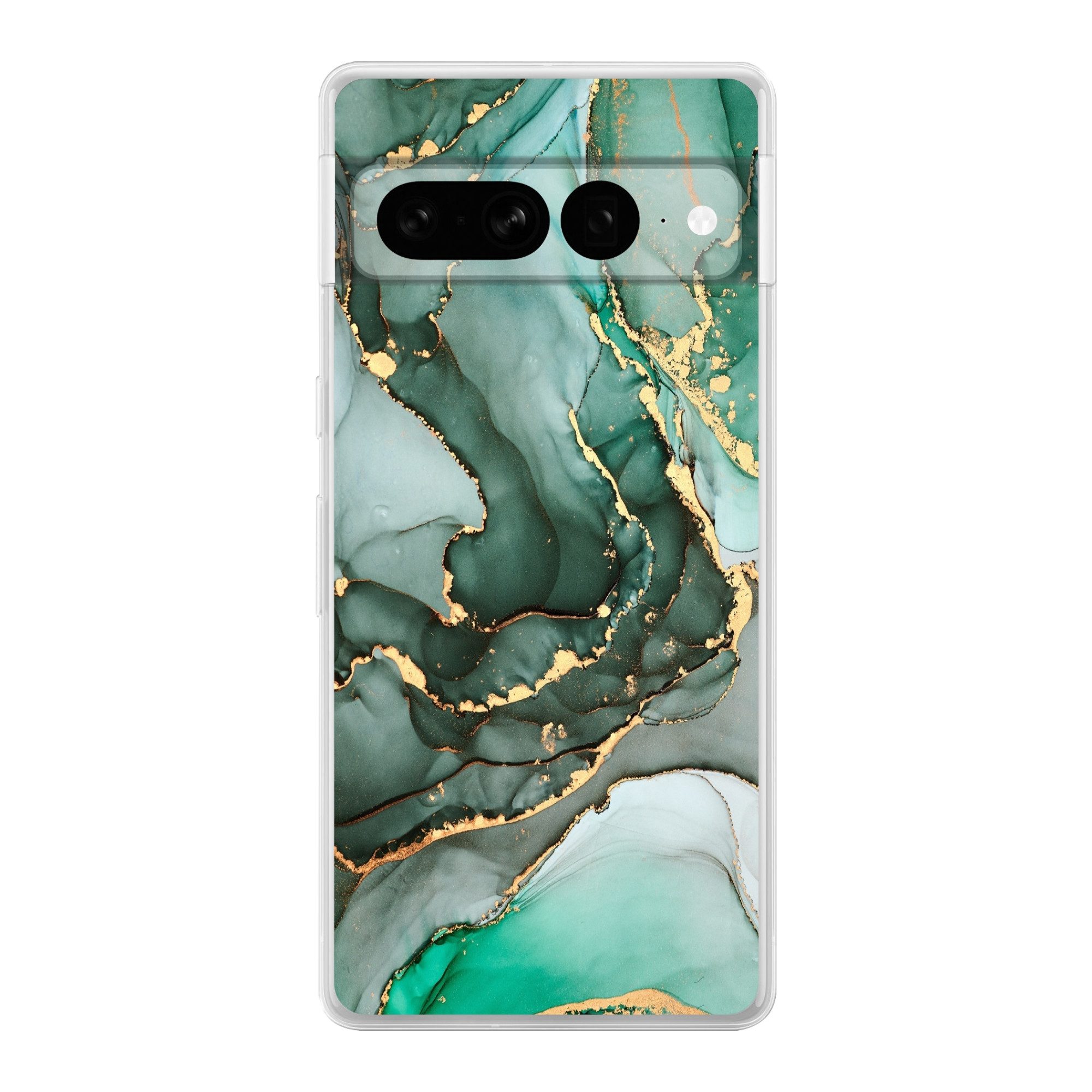 MuchoWow Handyhülle für Google Pixel 7 Pro Gold - Marmor - Grün - Luxus - Marmoroptik - Gr, Phone Case, Silikon, Schutzhülle Dünn