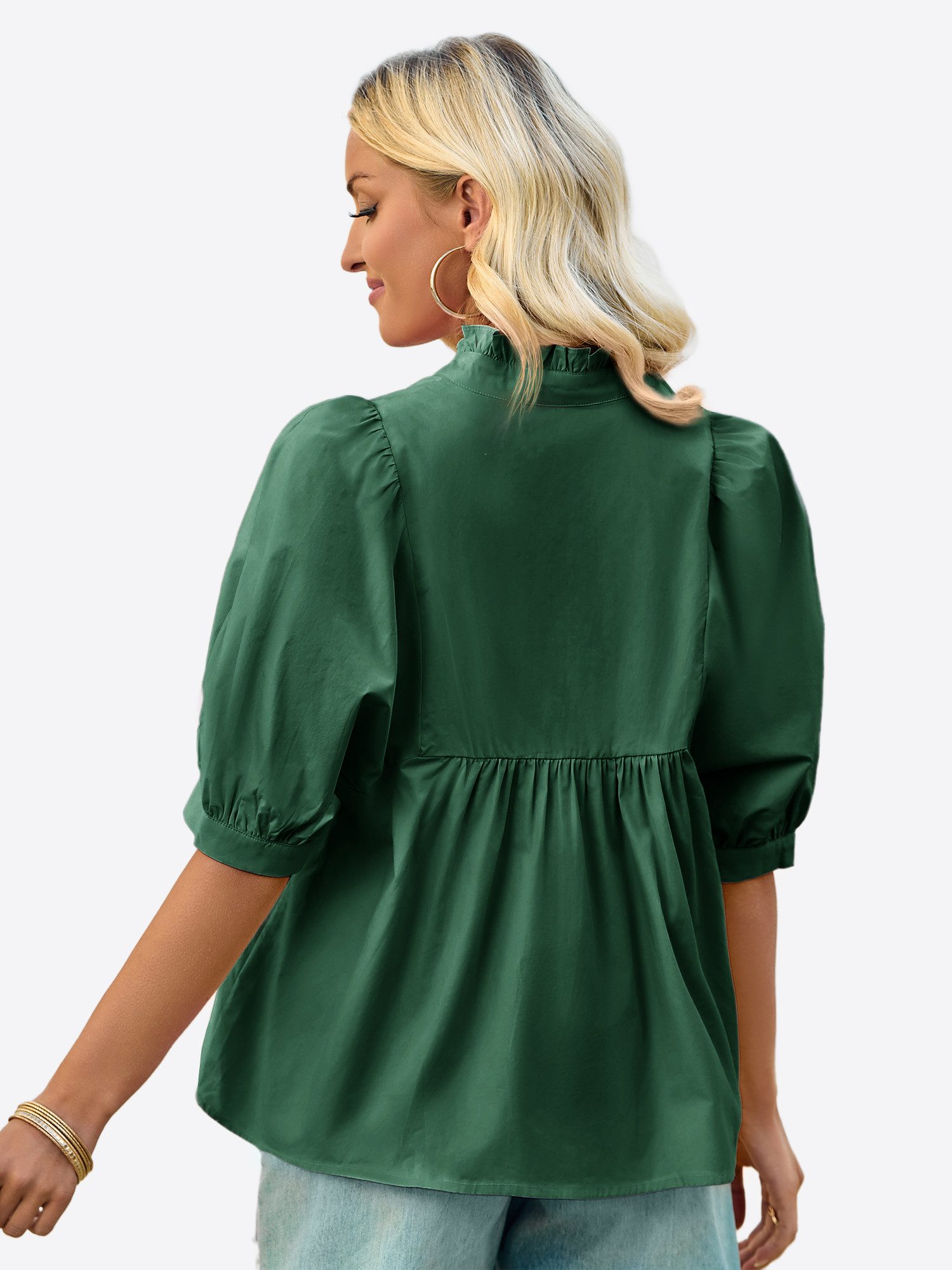 Imily Bela Blusentop Damen V-Ausschnitt Bluse mit Puffärmeln (Packung, 1-tlg., 1per-Pack) Rüschen Besatzung – Bild 2 von 5