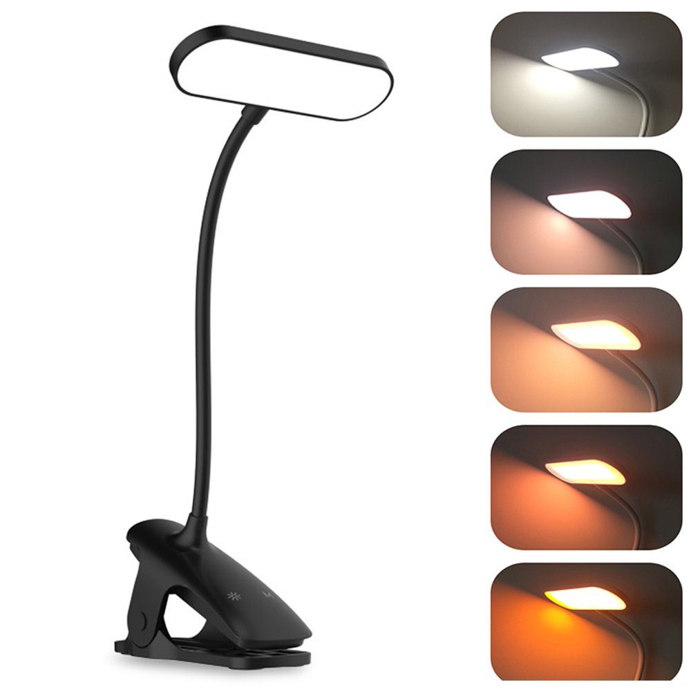 Leselampe Lichtmodi Klemme, Leselampe Buch 5 LED LED 36 zggzerg Schwarz Wiederaufladbar Leseleuchte