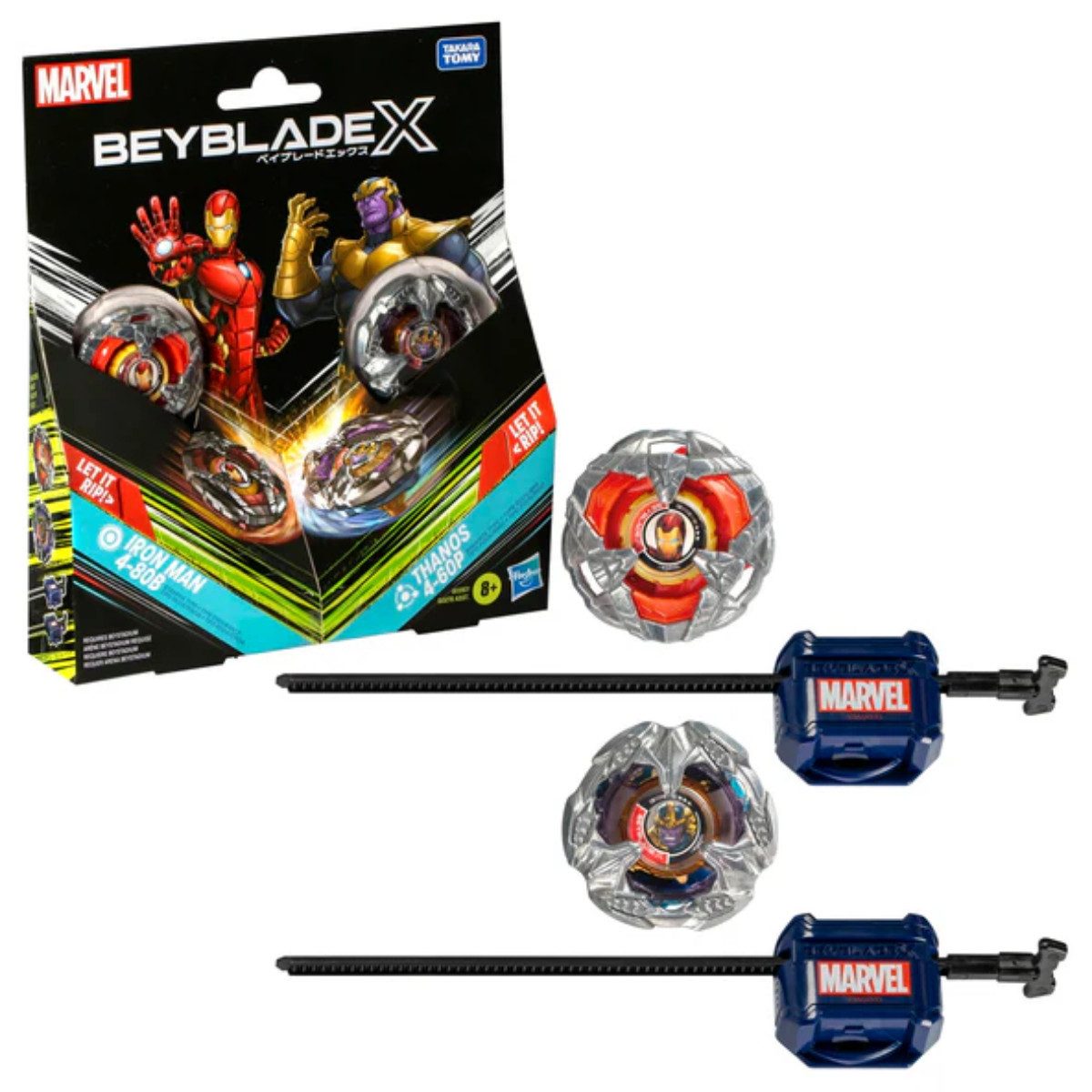 Kreisel Beyblade X Marvel Collab Iron Man 4-80B vs Thanos 4-60B Multipack Set