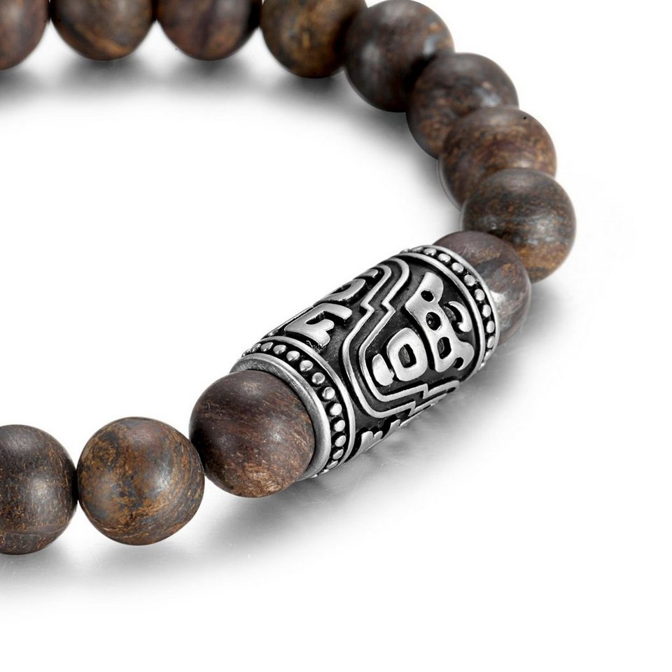 Kingka Armband „Urban Rocks“ Stretch-Bead-Armband mit einzigartigen echten  Bronzite Steinen und rockigem center piece, mit Bronzit