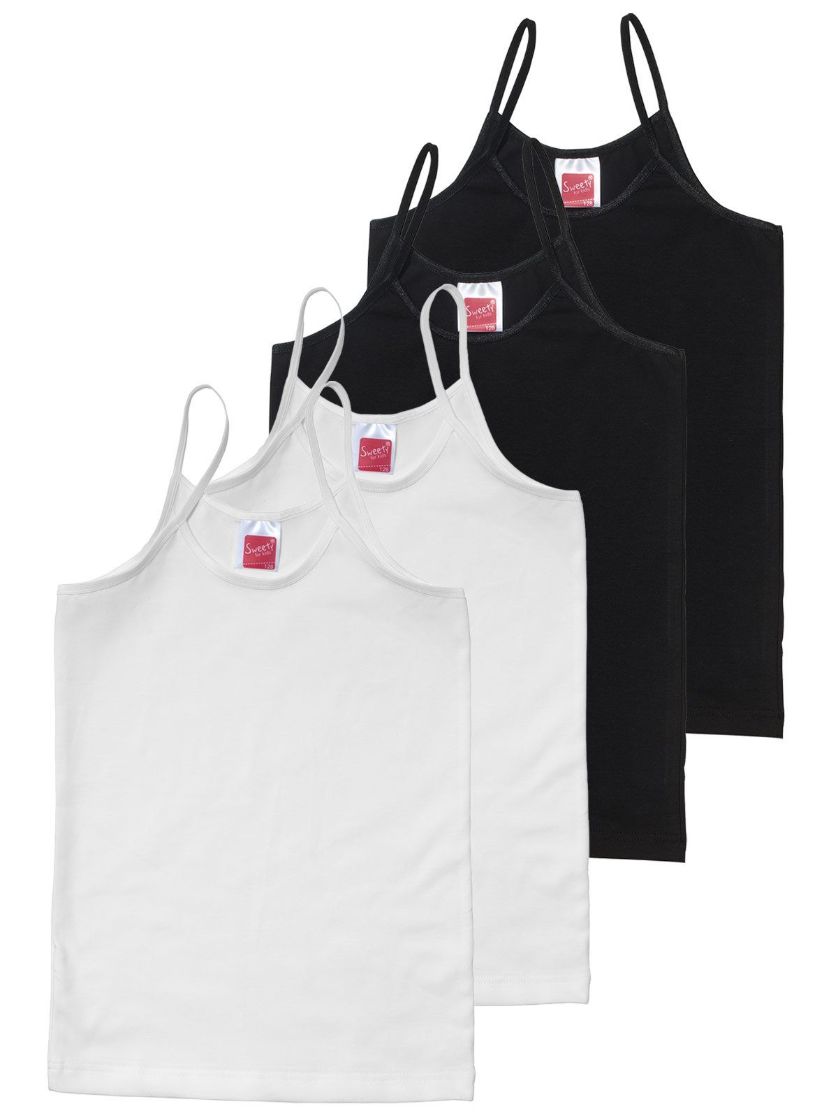 Sweety for Kids 4-St) schwarz 4er Mädchen weiss Sparpack Trägerhemd Unterhemd Feinripp hohe Markenqualität (Spar-Set
