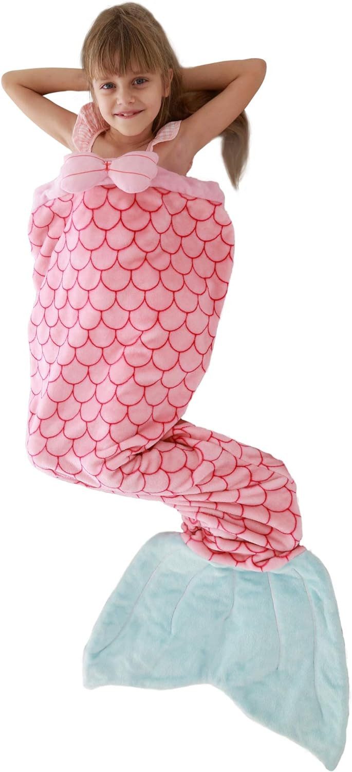 Kinderdecke Meerjungfrau Schwanz Decke weich Flanell Schlafsack für Kinder Mädchen, HEYHIPPO