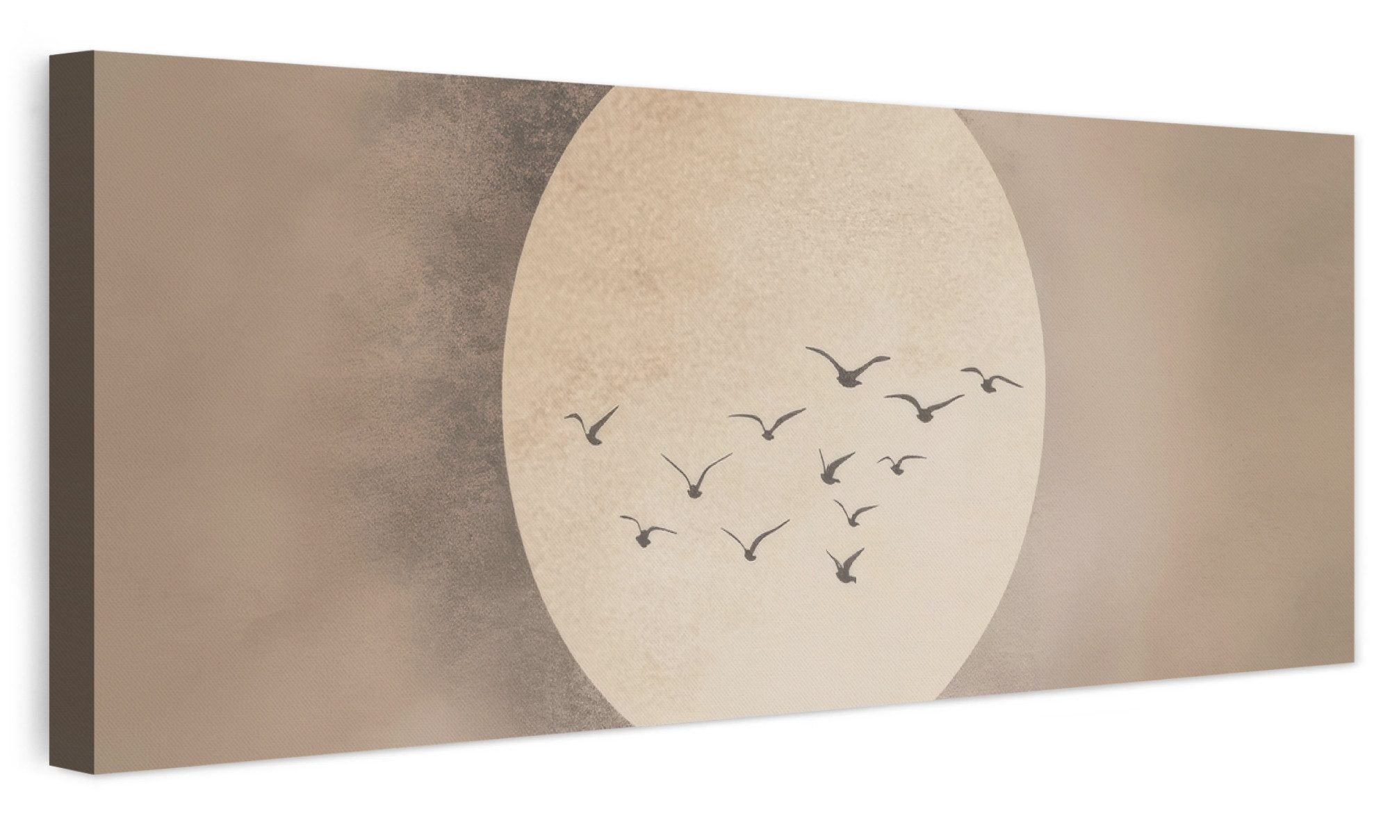 OneMillionCanvasses® Leinwandbild Panorama Vogel - Beige - Japanisch, Fotodruck (1 St), Wandbild, Deko Schlafzimmer Wohnzimmer Flur 60x20 cm