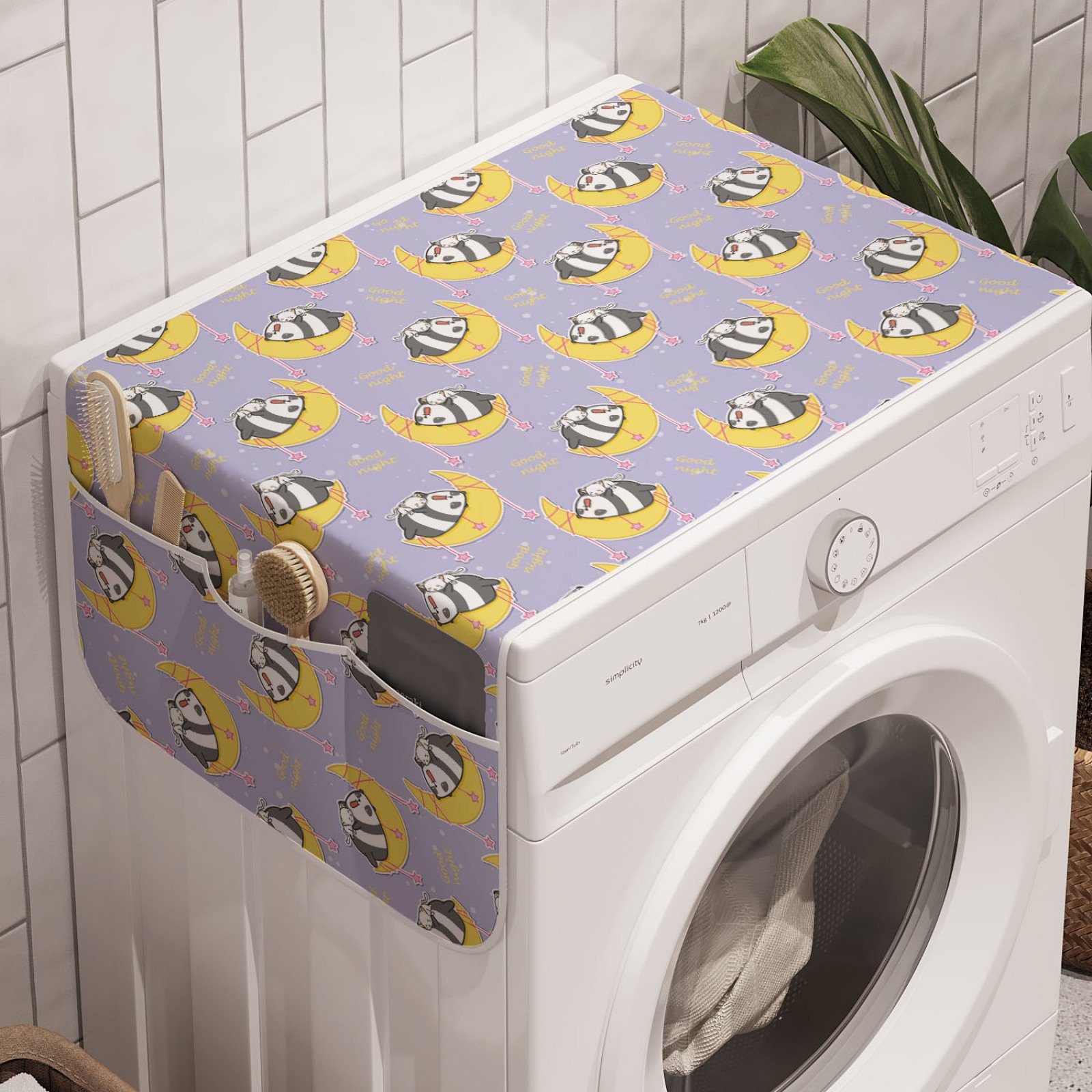 Abakuhaus Badorganizer Anti-Rutsch-Stoffabdeckung für Waschmaschine und Trockner, Sprichwort Cat Panda auf dem Mond