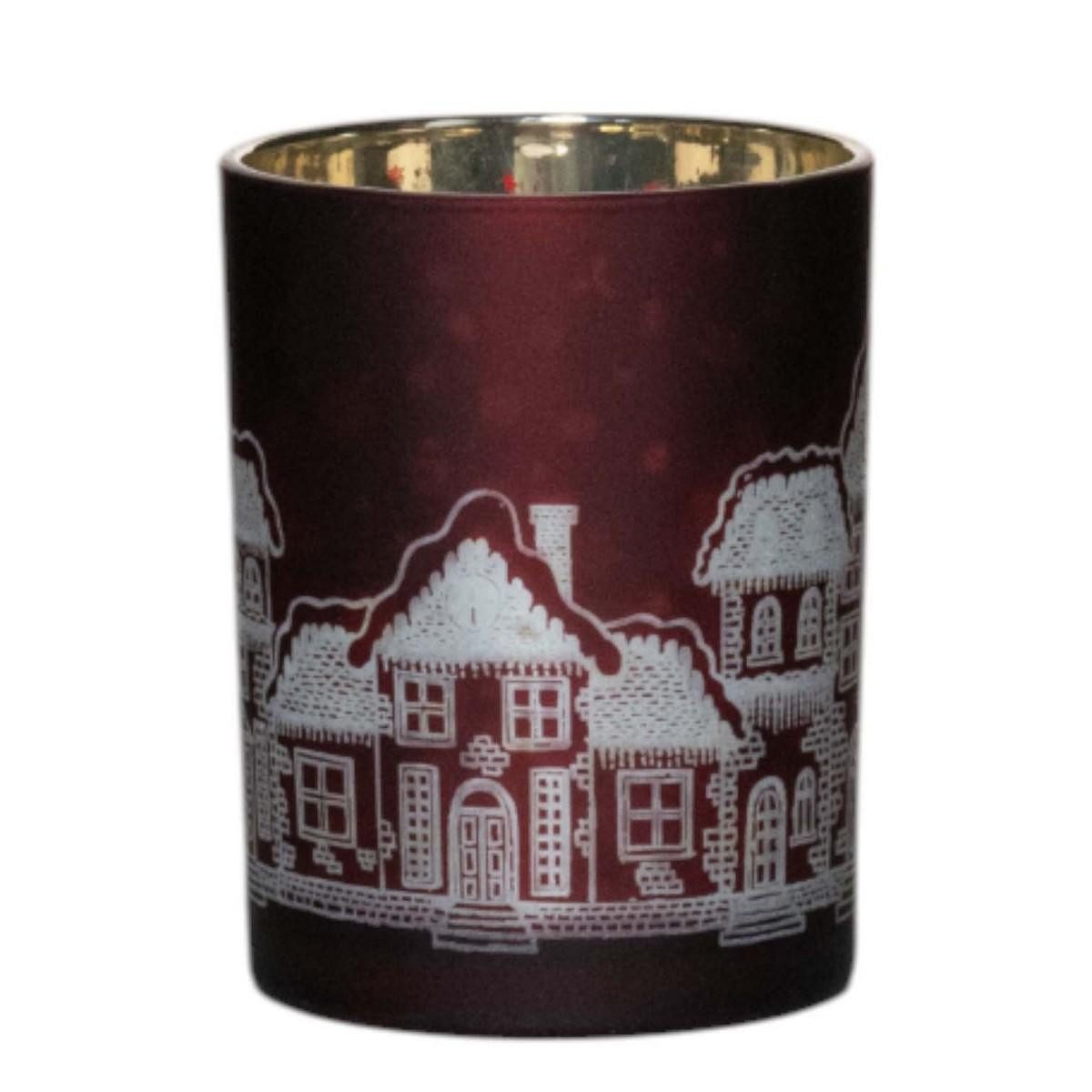 INNA-Glas Kerzenhalter Teelichthalter AMALRICH, rot-matt-gold-glänzend, 12,5cm, Ø10cm